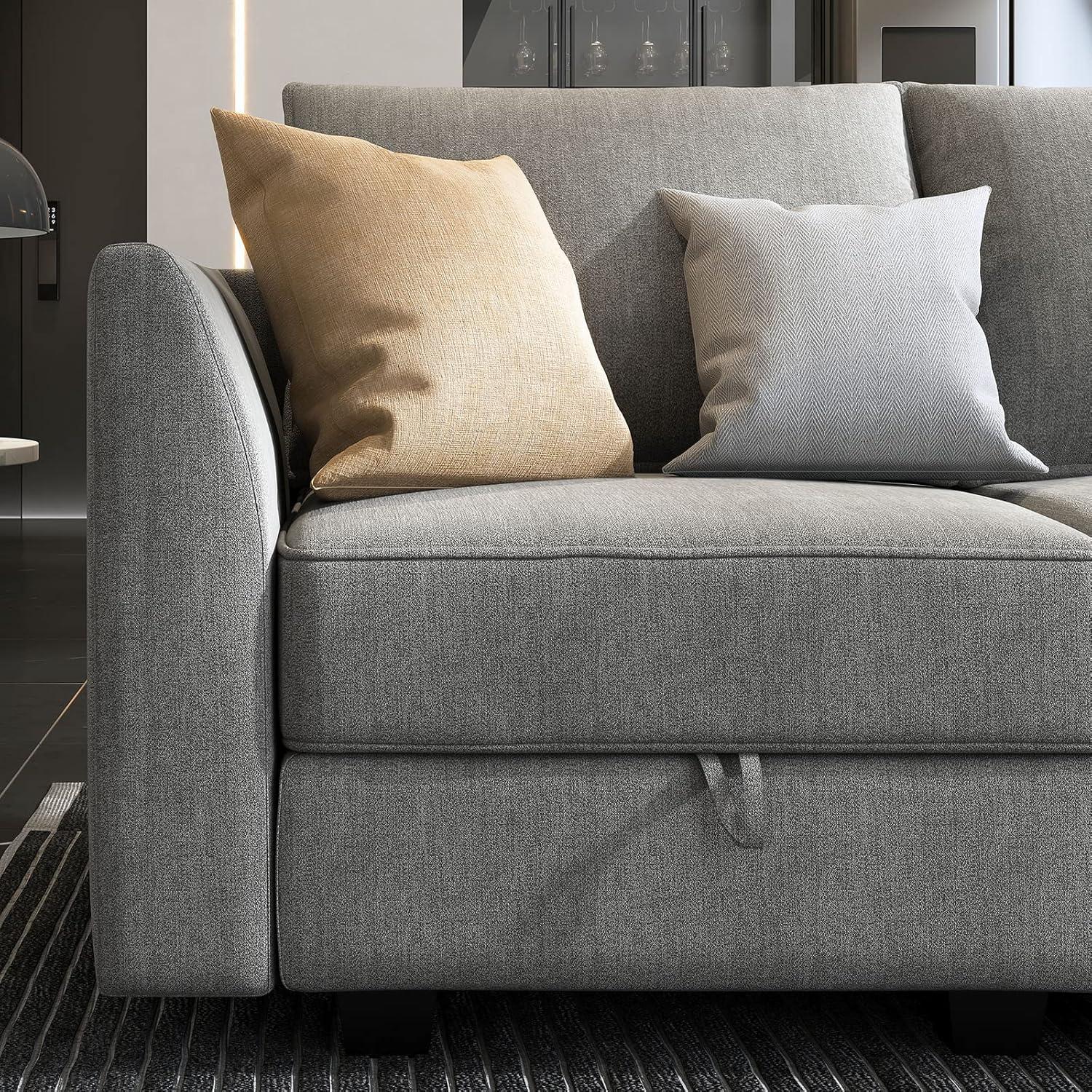 HONBAY Convertible Sectional Couch with Reversible Chaise Modern L-Shape Sofa 4-Seat Couch Modular Sectional Sofa with Storage Seats, Grey