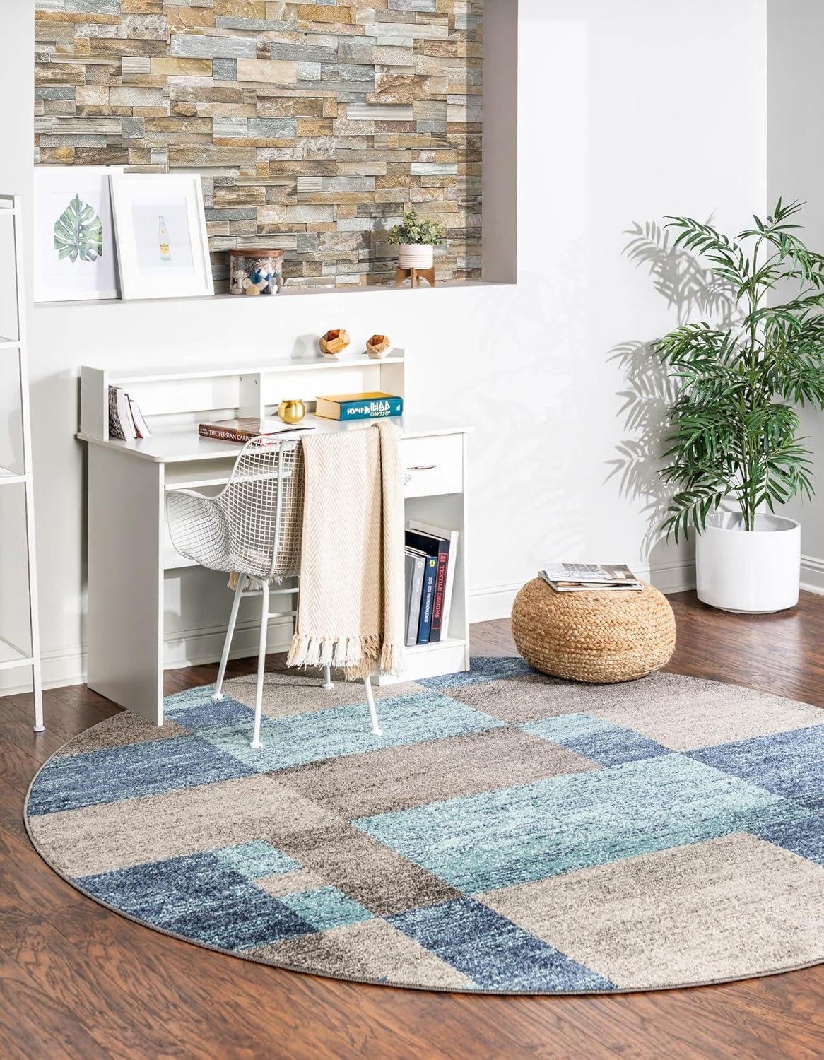 Unique Loom Autumn Collection Area Rug - Providence (3' 3" Round Blue Gray/Light Brown)