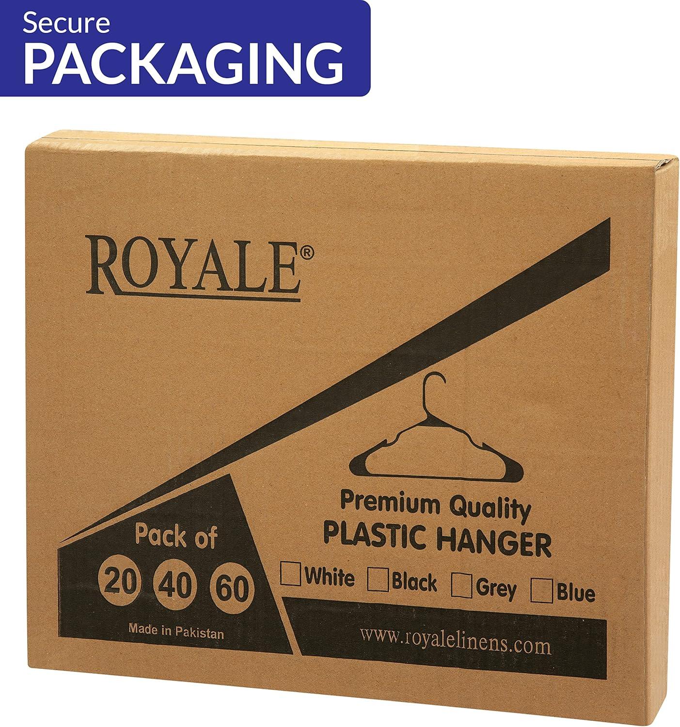 Royale 20 Pack Grey Plastic Hangers For Clothes - Heavy Duty Plastic Clothes Hanger Ideal For Everyday Standard Use - Lightweight & Space Saving Notched Plastic Hangers - Slim & Sleek Shoulder Groove