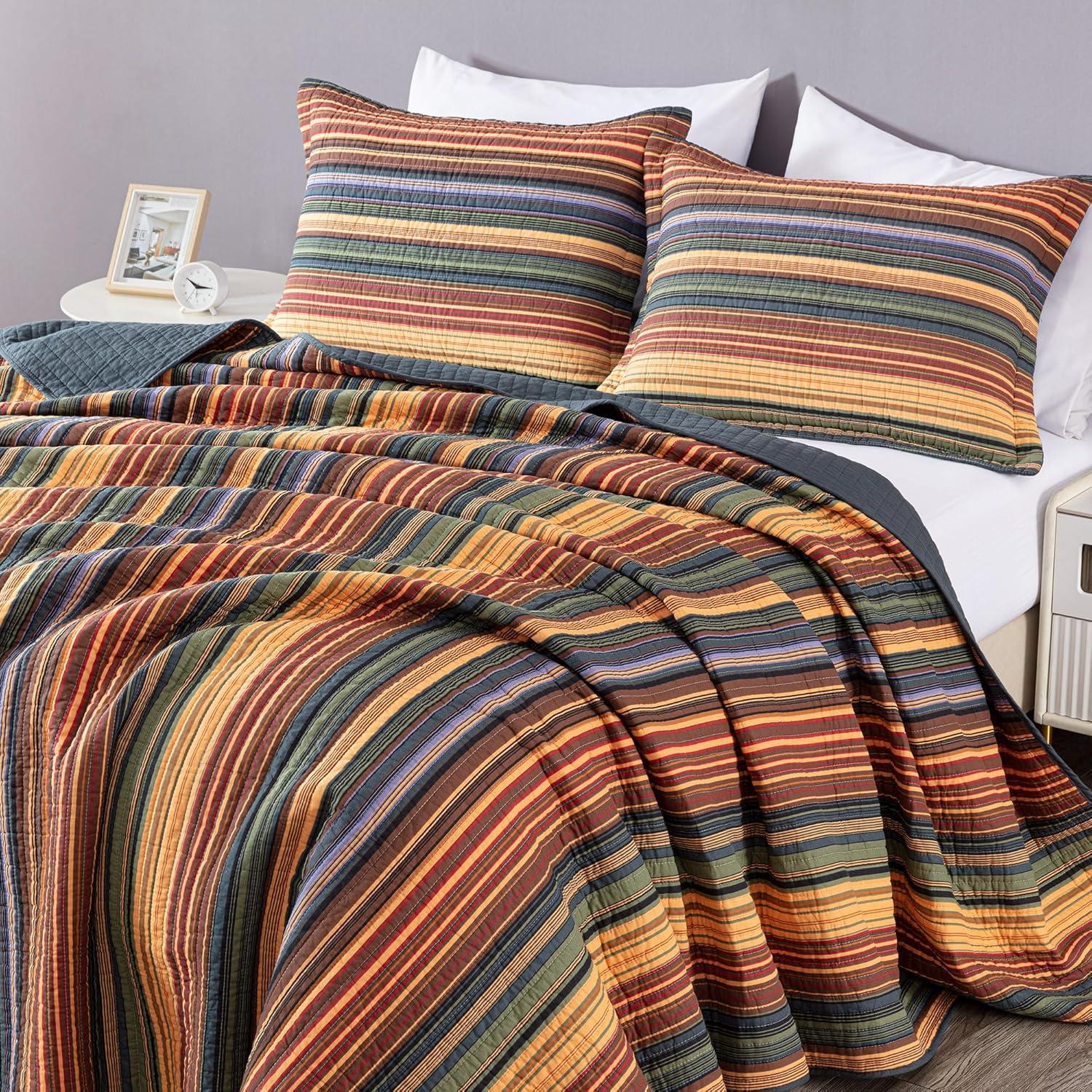 Cotton Quilted Striped Quilt Set