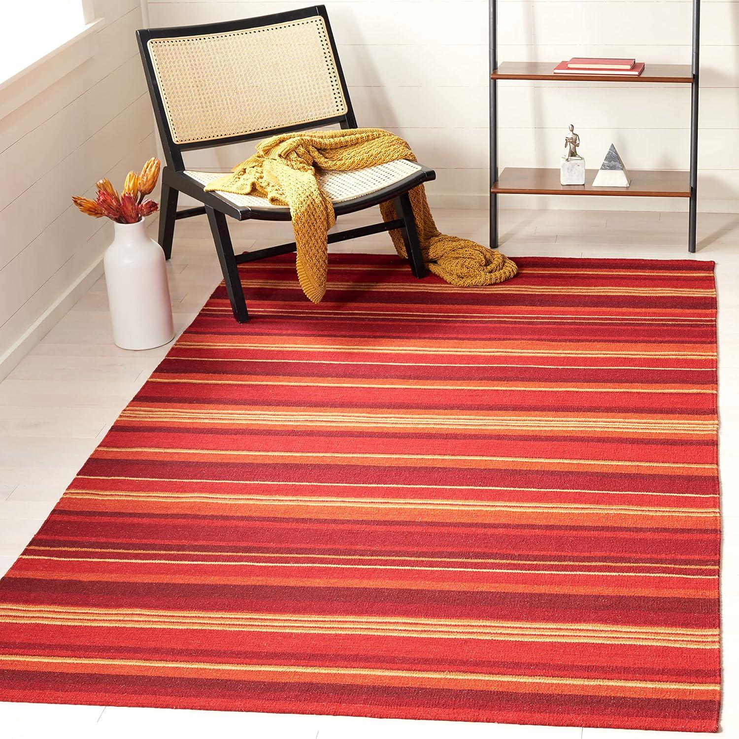 Striped Kilim STK601 Hand Loomed Indoor Area Rug - Red - 4'x6' - Safavieh