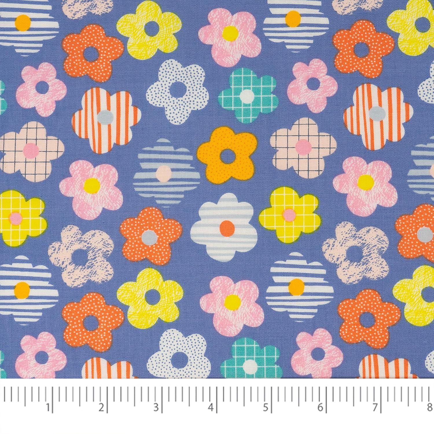Singer Fabric, 100% Cotton, Sewing & Crafting, 44" Wide, Modern Daisy Stripes, Cut by Yard