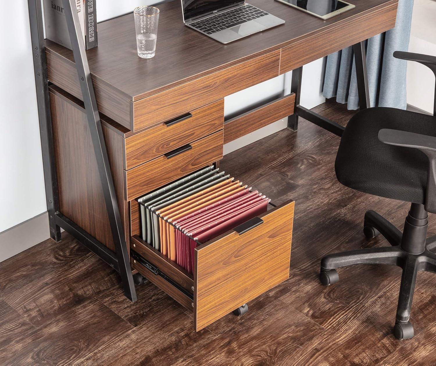 JJS  3 Drawer Rolling Wood File Cabinet with Locking Wheels for A4 or Letter Size Brown