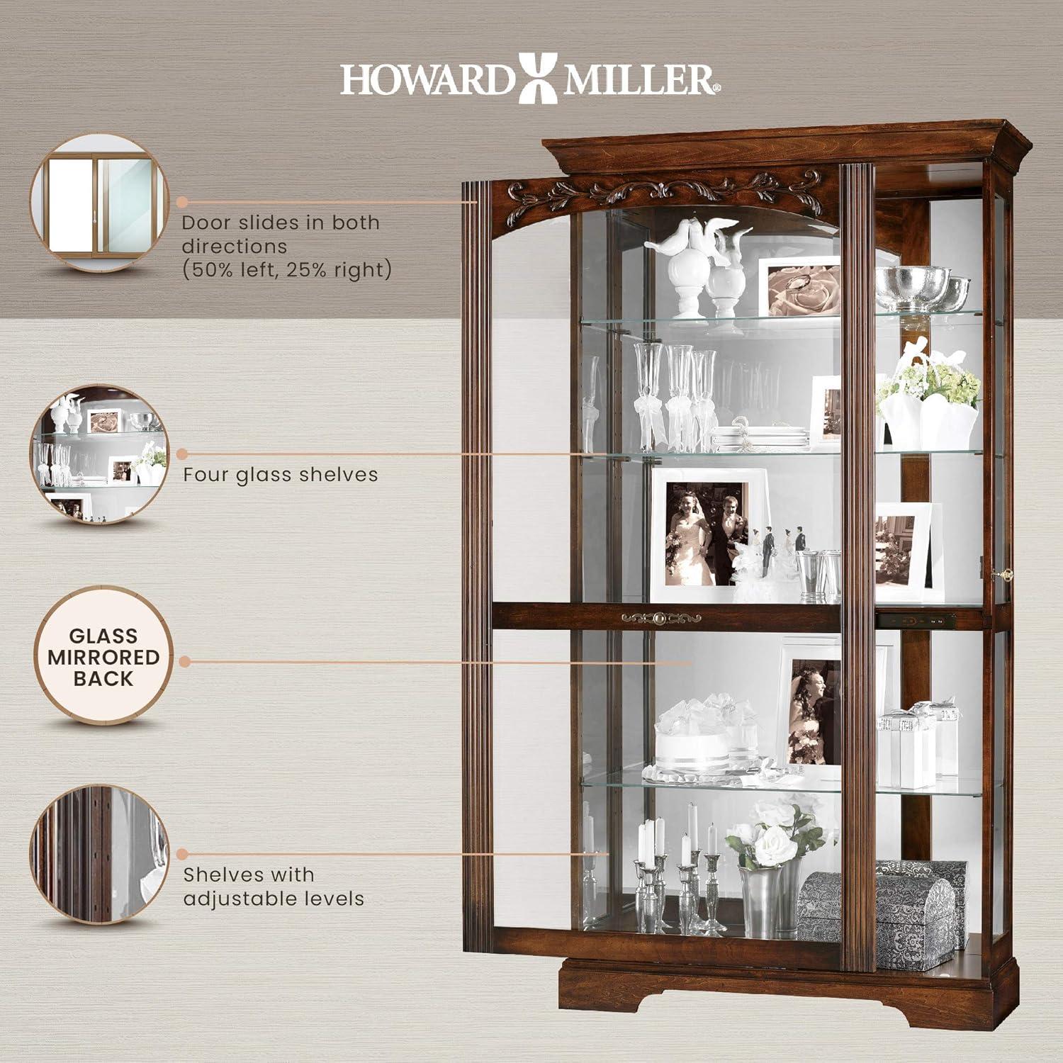 Hartland Traditional Brown Lighted Curio Cabinet with Adjustable Glass Shelves