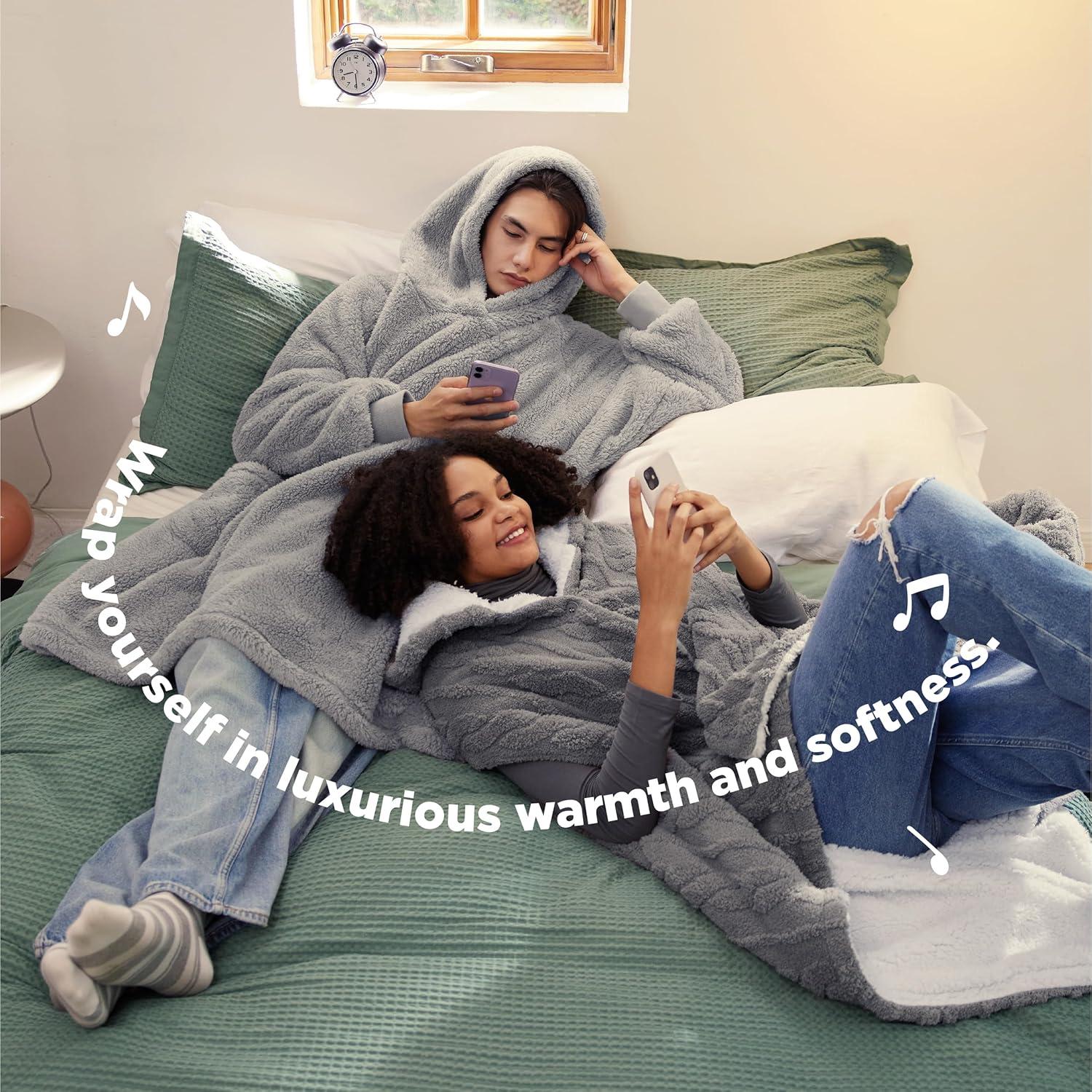 Bedsure Bedsure Wearable Blanket Hoodie Gifts For Women - Cozy Sherpa Hoodie Blanket For Adult Men, Warm Hooded Blanket Sweatshirt