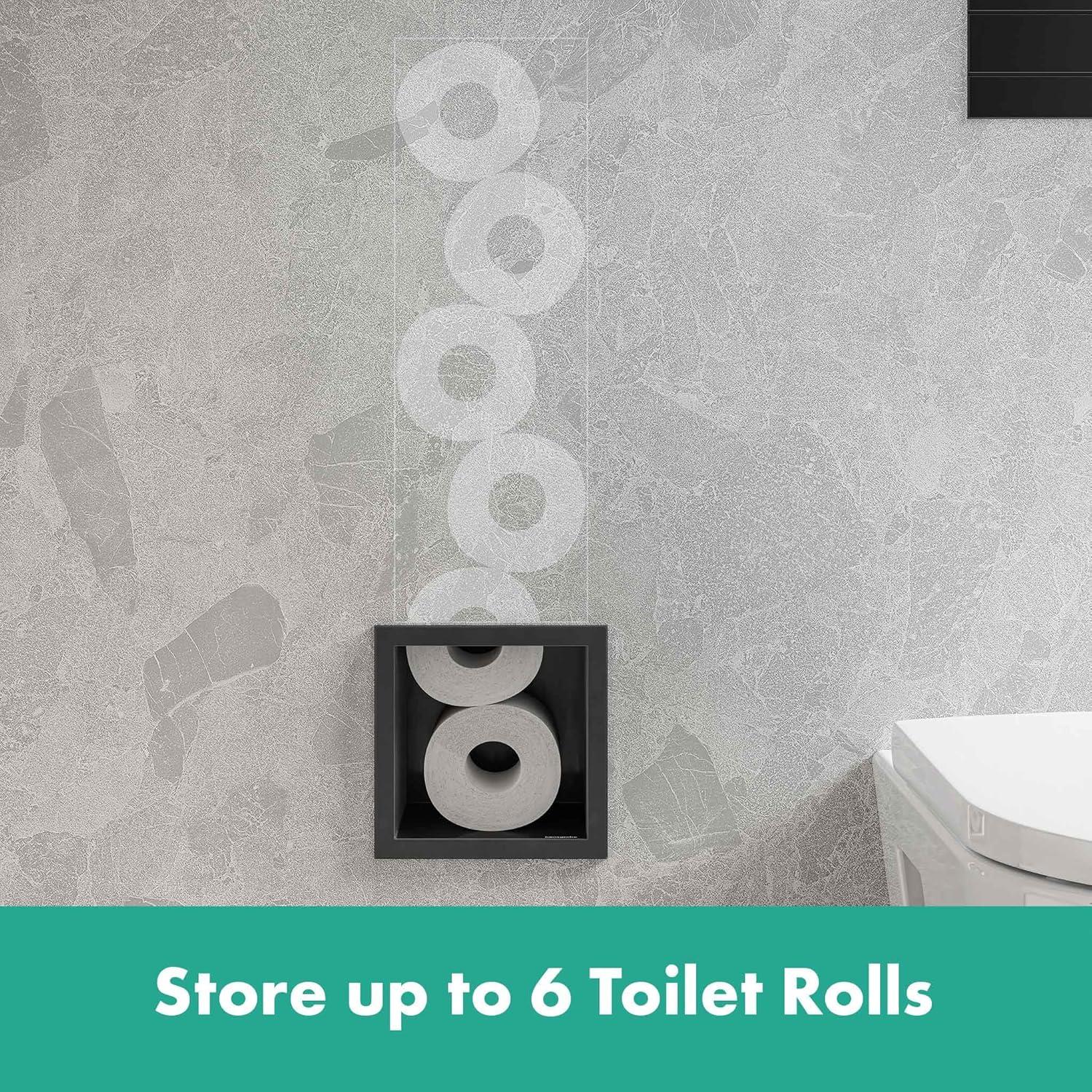 Hansgrohe 56058670 hansgrohe XtraStoris Original Recessed Toilet Paper Holder with Storage & Tileable Door