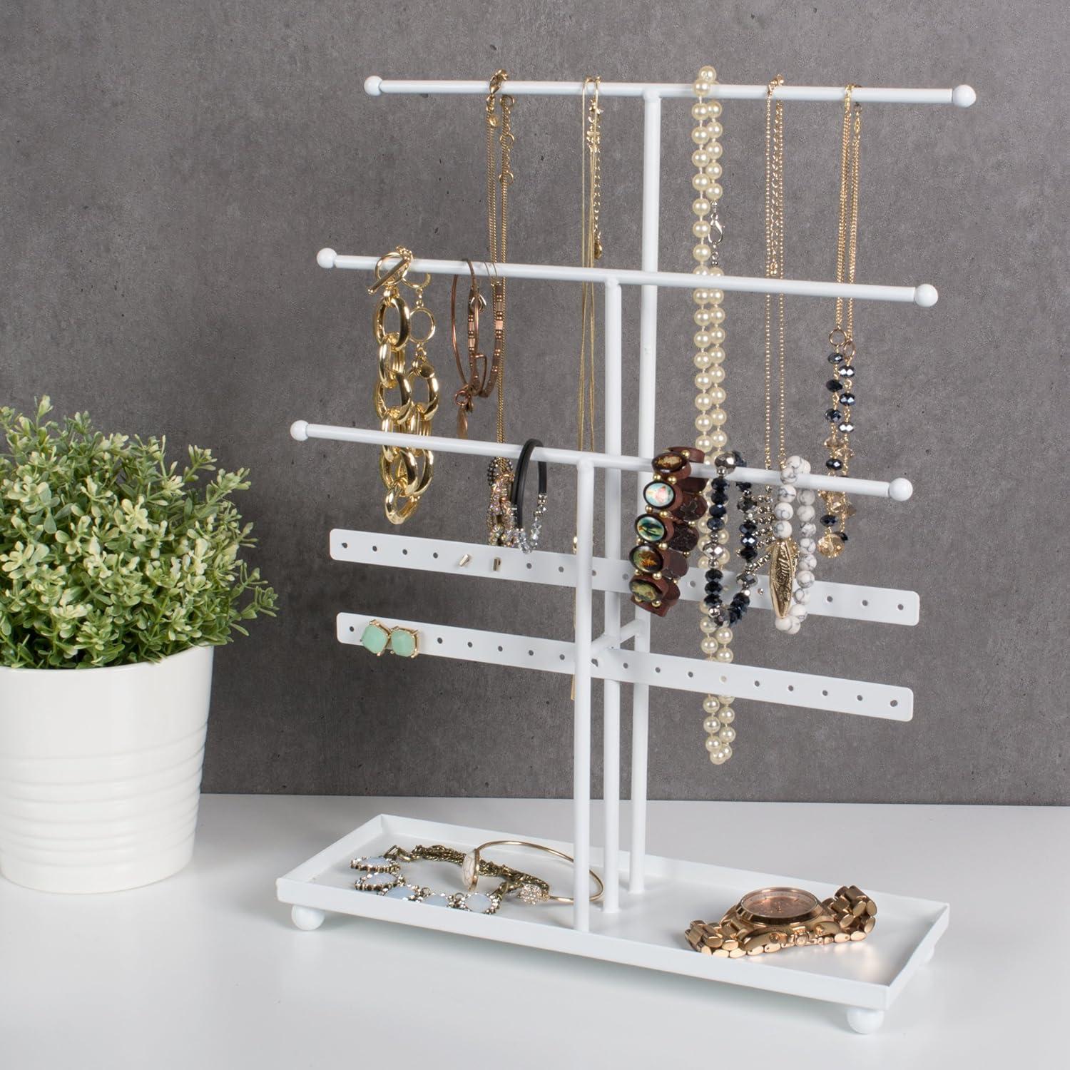 DII Accessory Organization Collection Jewelry Stand, 3 Tier Tower, White