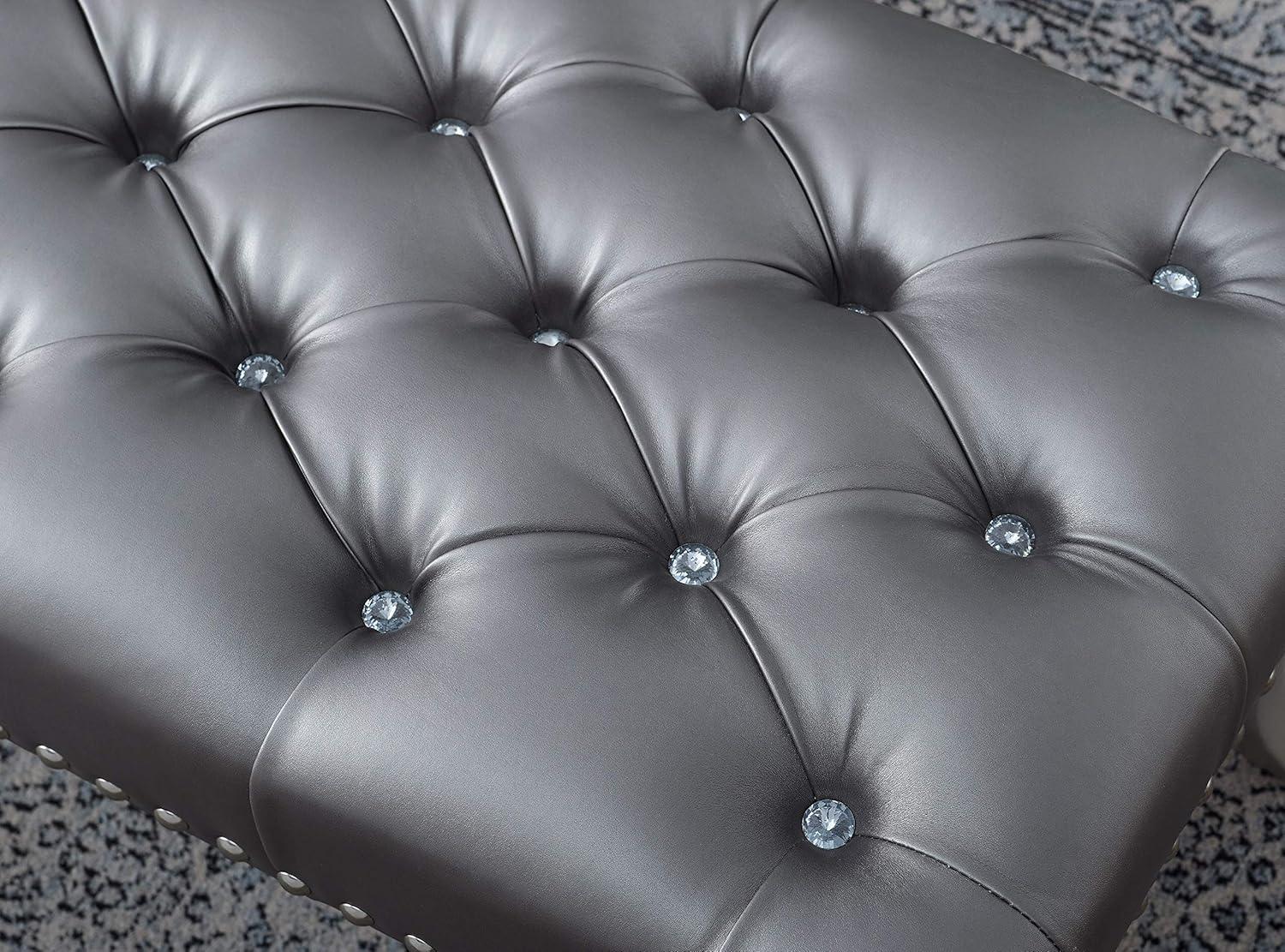 Roundhill Furniture Decor Maxem Tufted Faux Leather Upholstered Seat with Nailhead Trim Bench