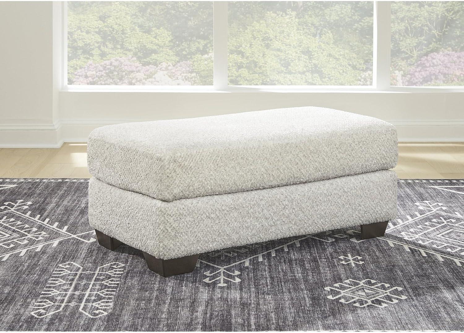 Contemporary White Plush Fabric Ottoman