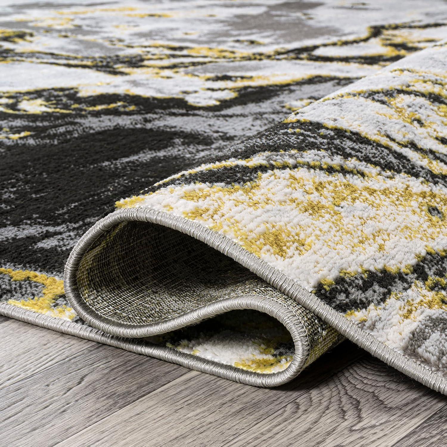 5'x8' Swirl Marbled Abstract, Black/Yellow - JONATHAN Y
