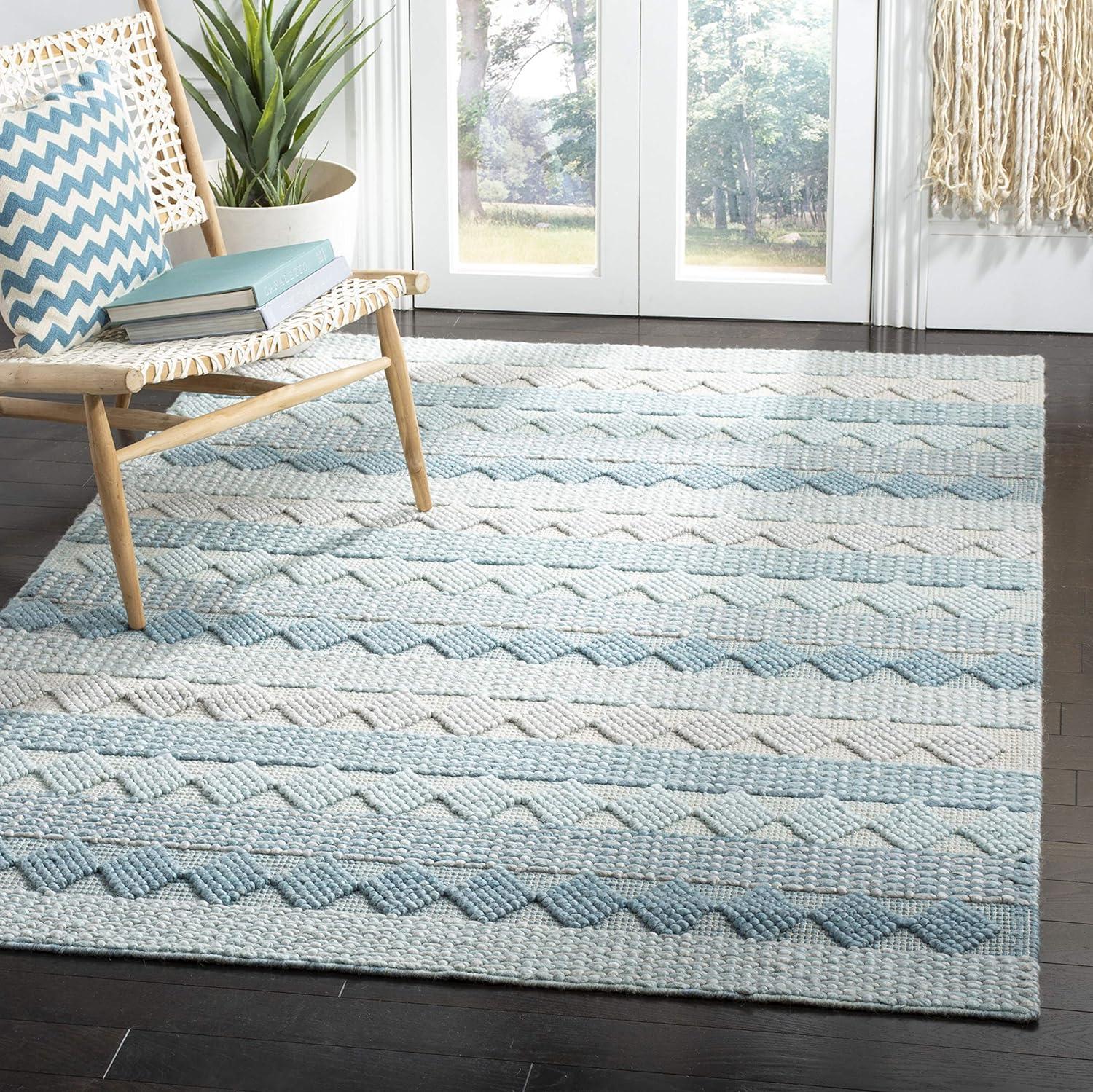 Coastal Bliss Blue & Ivory Hand-Tufted Wool Area Rug - 5' x 8'