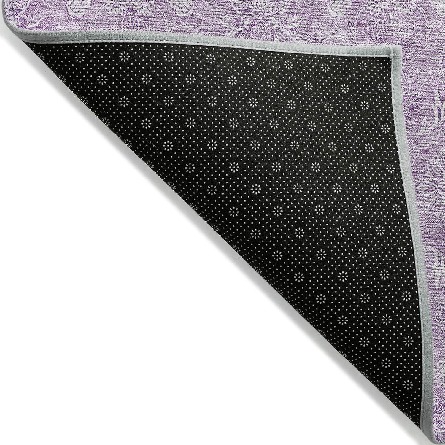 Lavender Synthetic Flat Woven Round Washable Area Rug