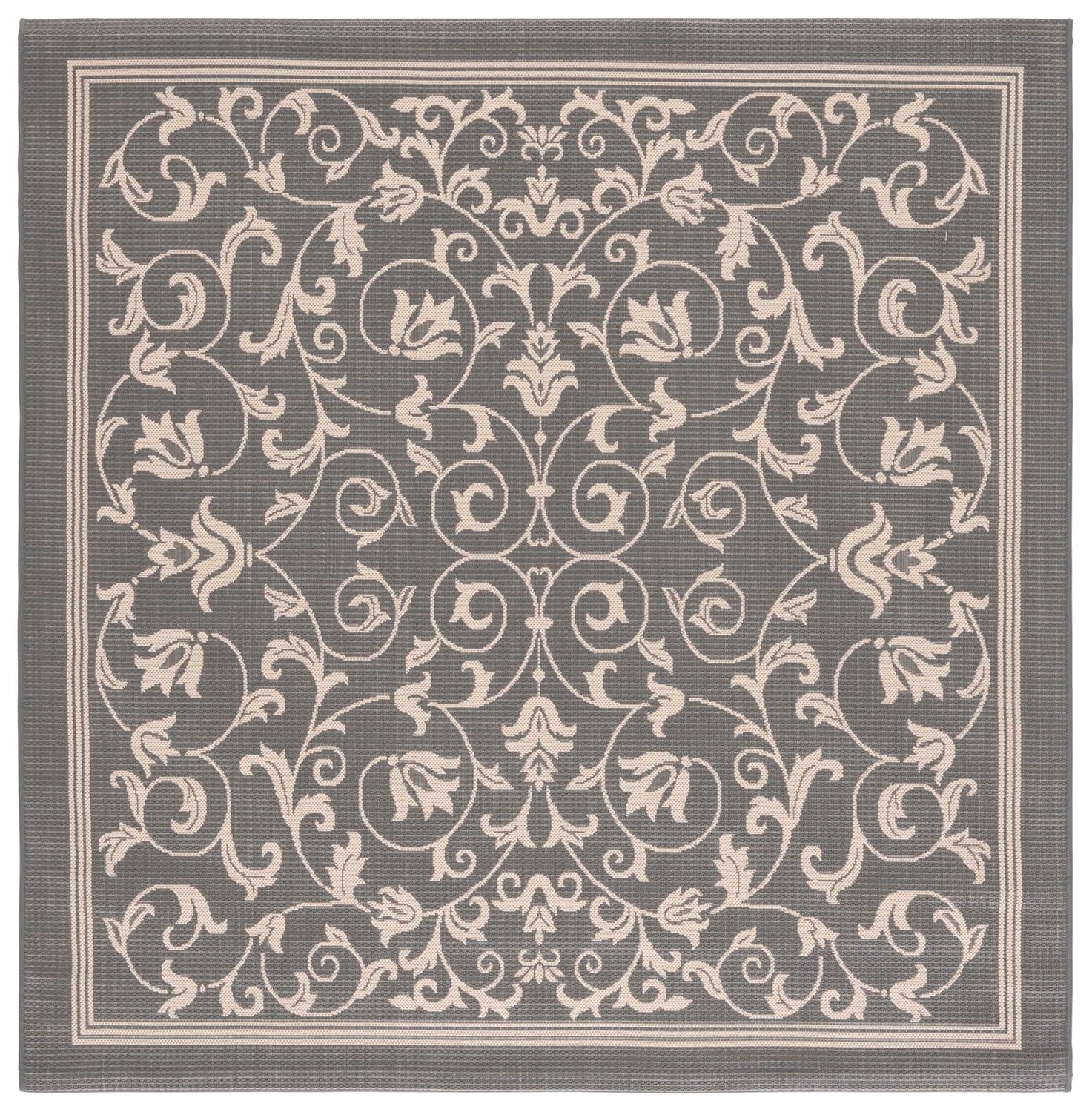 SAFAVIEH Courtyard Nanda Floral Indoor/Outdoor Area Rug, 7'10" x 7'10" Square, Grey/Natural