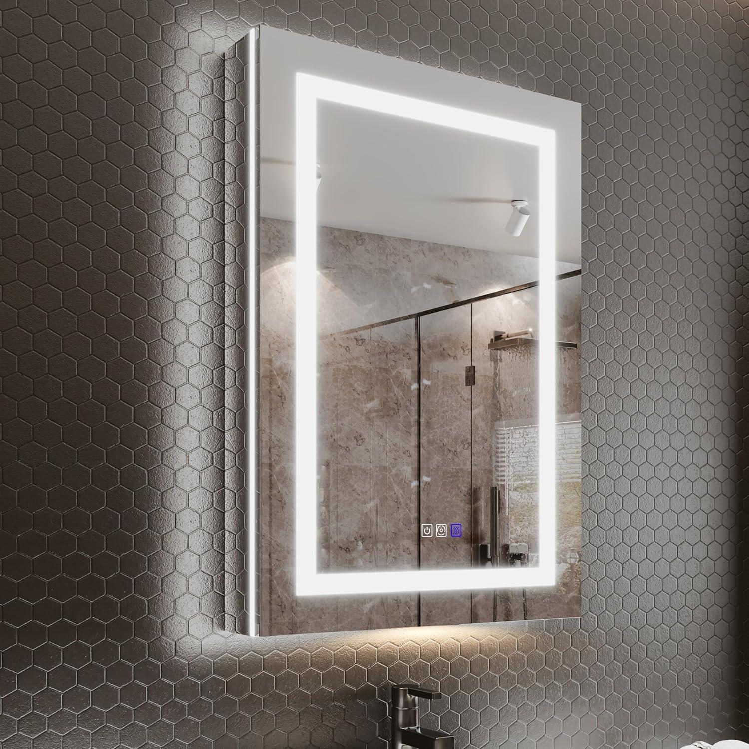 MEDUNJESS MEDUNJESS 72''x36'' Surface or Recessed Mount LED Medicine Cabinet with Mirror and Defogger 3 doors Medicine Cabinet