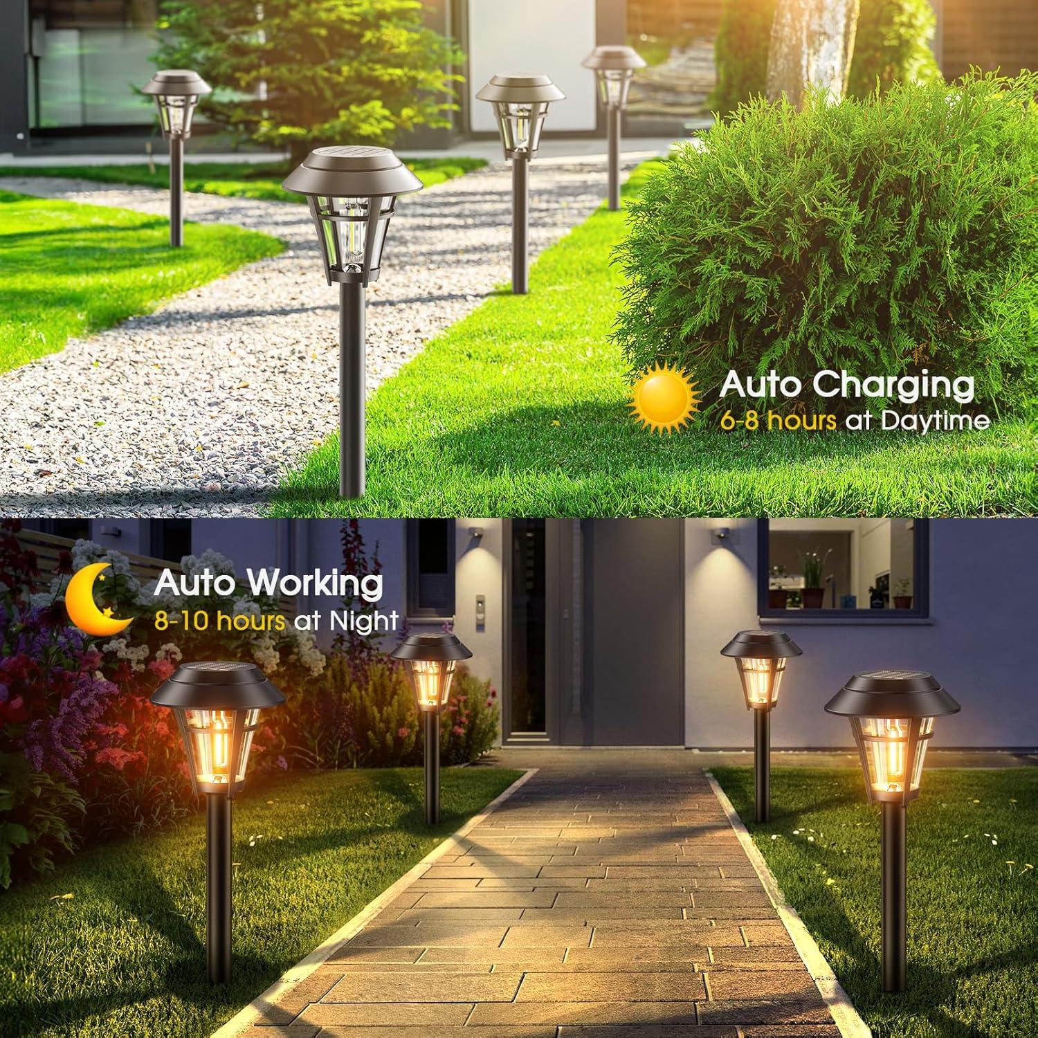 Black Solar LED Pathway Lights with Warm White Glow, 10-Pack