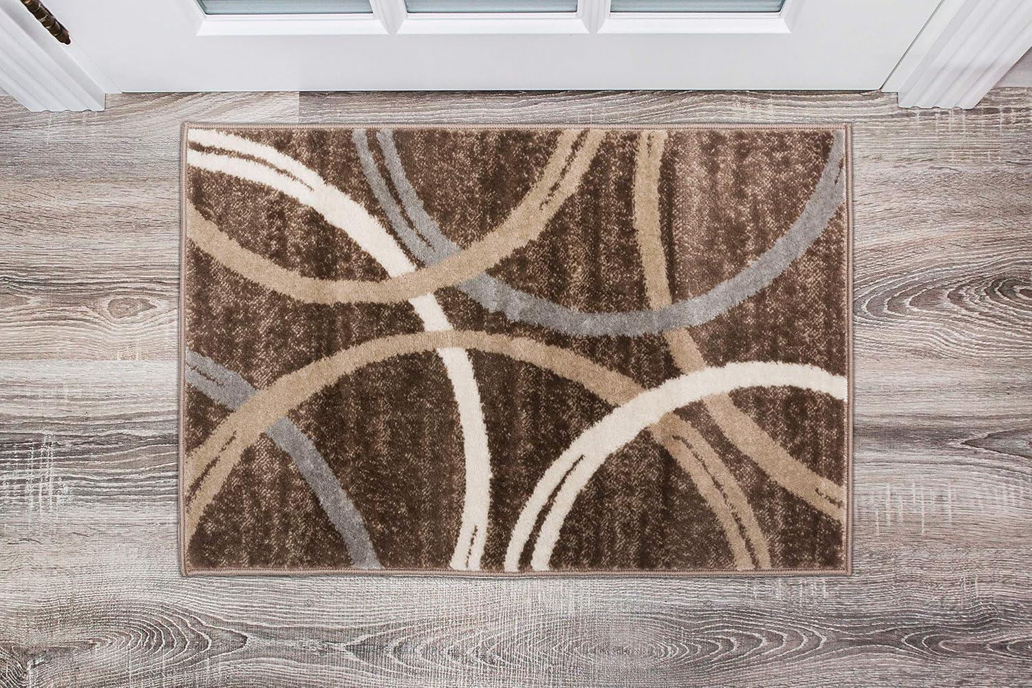 World Rug Gallery Contemporary Abstract Circles Design Brown 2' x 3' Indoor Area Rug