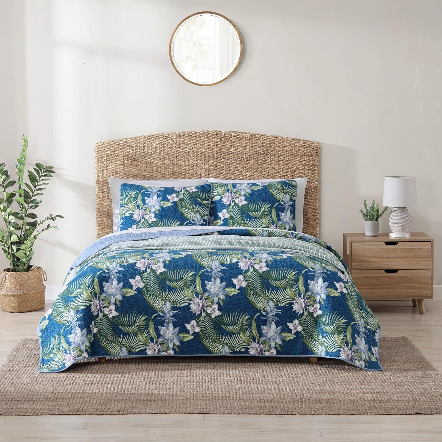 Tommy Bahama Southern Breeze Blue Cotton Reversible Quilt Set