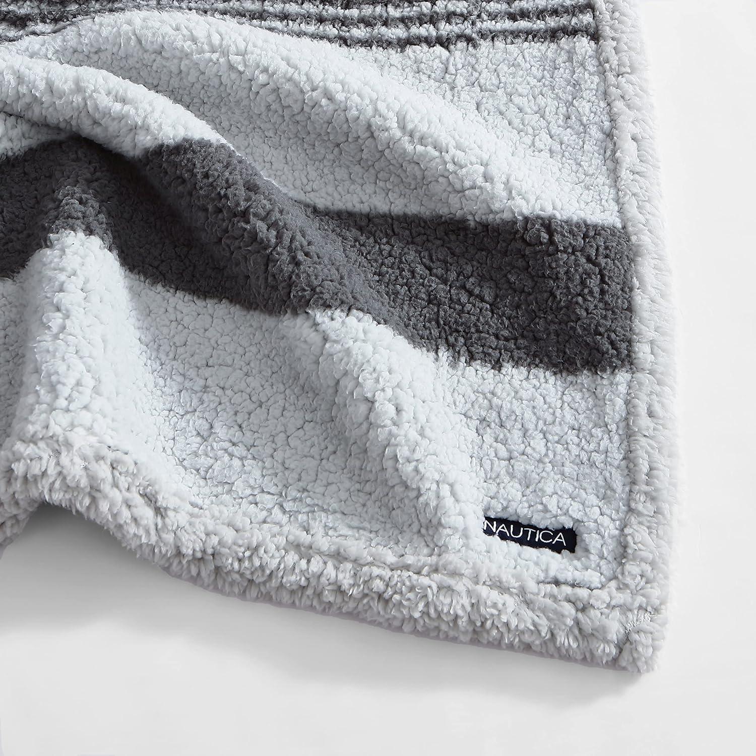 Nautica - Throw Blanket, Ultra Soft Plush Sherpa Bedding, Warm & Cozy Home Decor for Bed or Couch, Dorm Room Essentials (Saltmarsh Grey, 50" x 60")