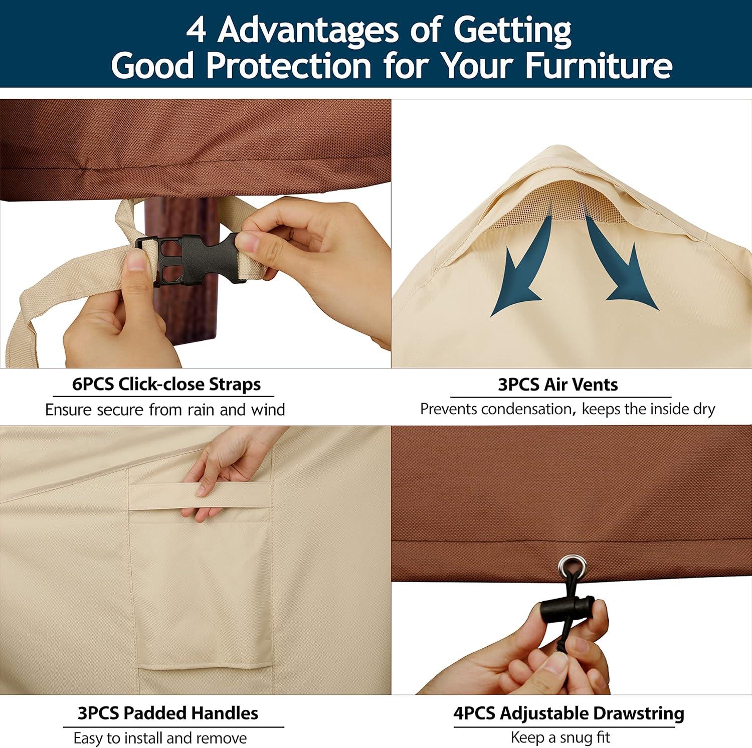 Outdoor Sectional Cover-V-Shaped Garden Patio Furniture Covers Waterproof Rip-Stop Anti-UV 600D Heavy Duty Outdoor Couch Cover with 3 Air Vents Sofa Cover 85''L 33.5''D 31''H,Beige & Reddish Brown