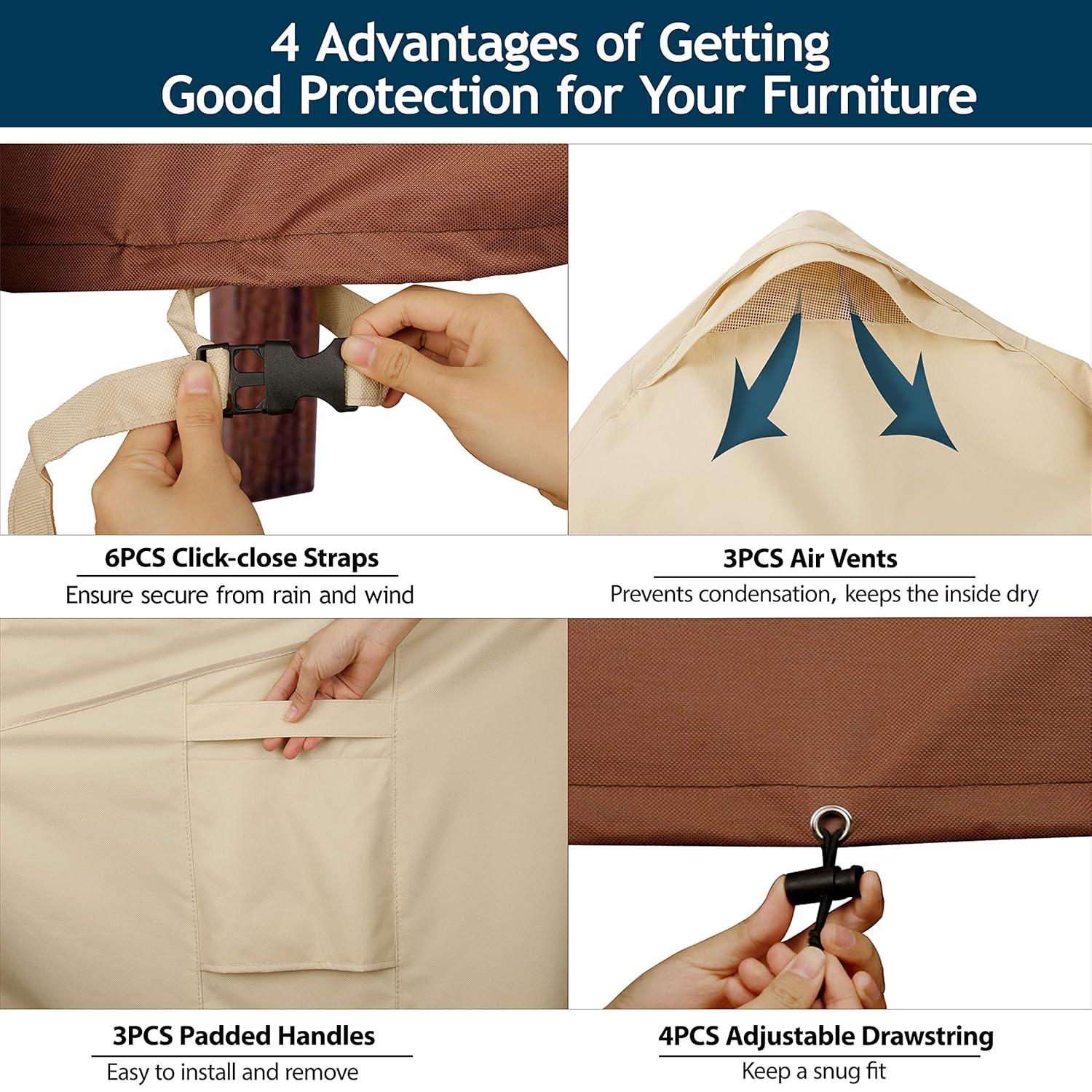 Outdoor Sectional Cover-V-Shaped Garden Patio Furniture Covers Waterproof Rip-Stop Anti-UV 600D Heavy Duty Outdoor Couch Cover with 3 Air Vents Sofa Cover 85''L 33.5''D 31''H,Beige & Reddish Brown