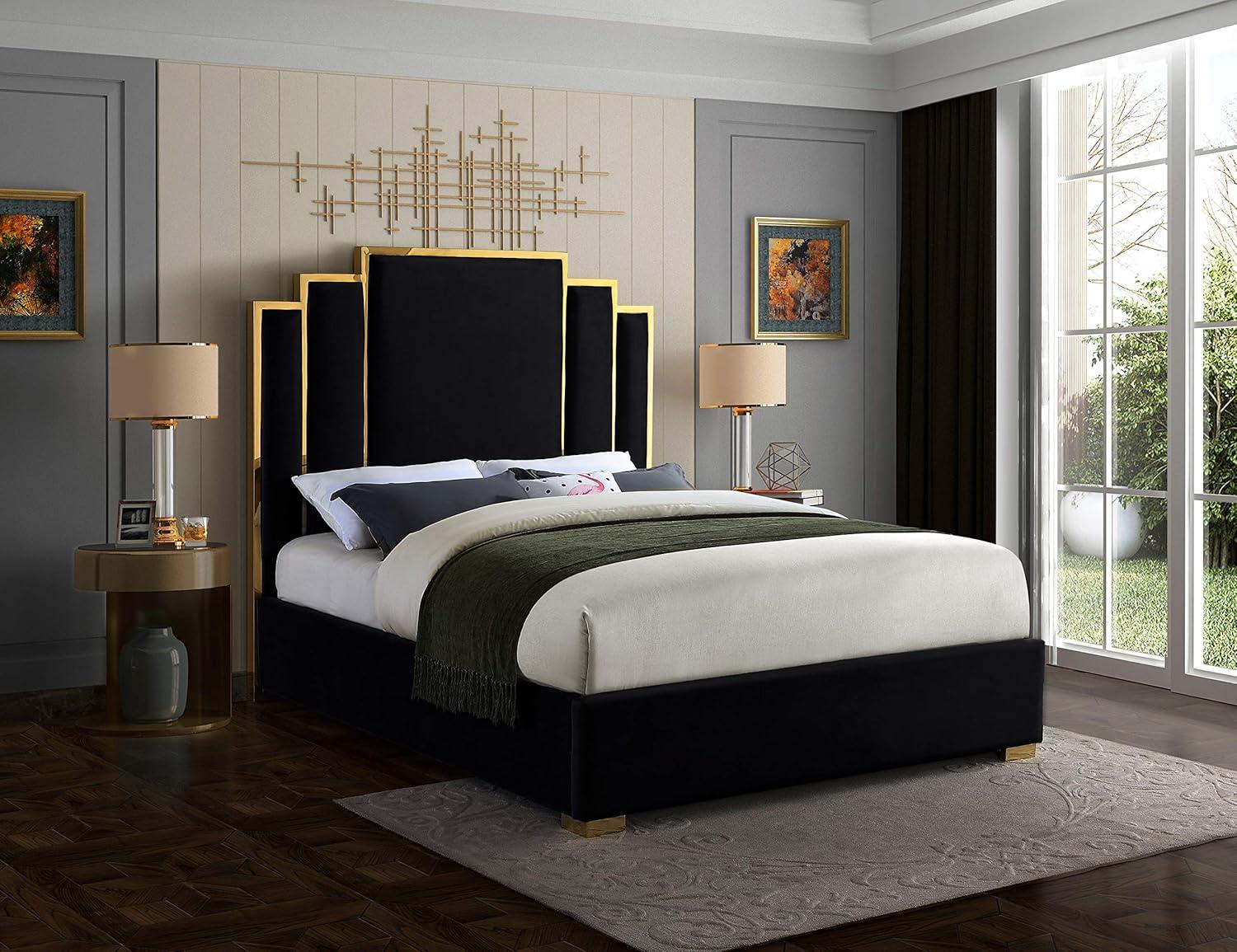 Meridian Furniture Hugos Black Velvet Queen Bed
