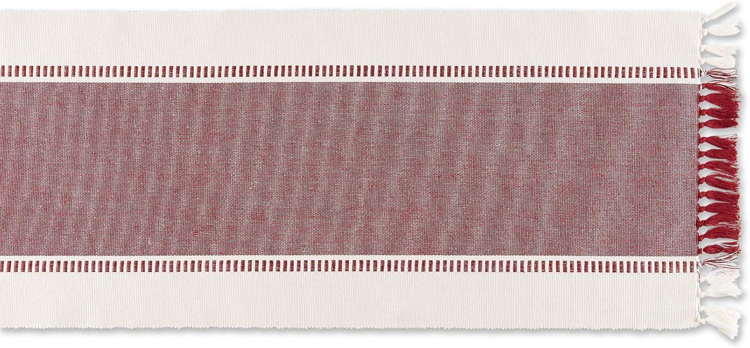 Redwood Striped Fringe Ribbed Table Runner 13x72