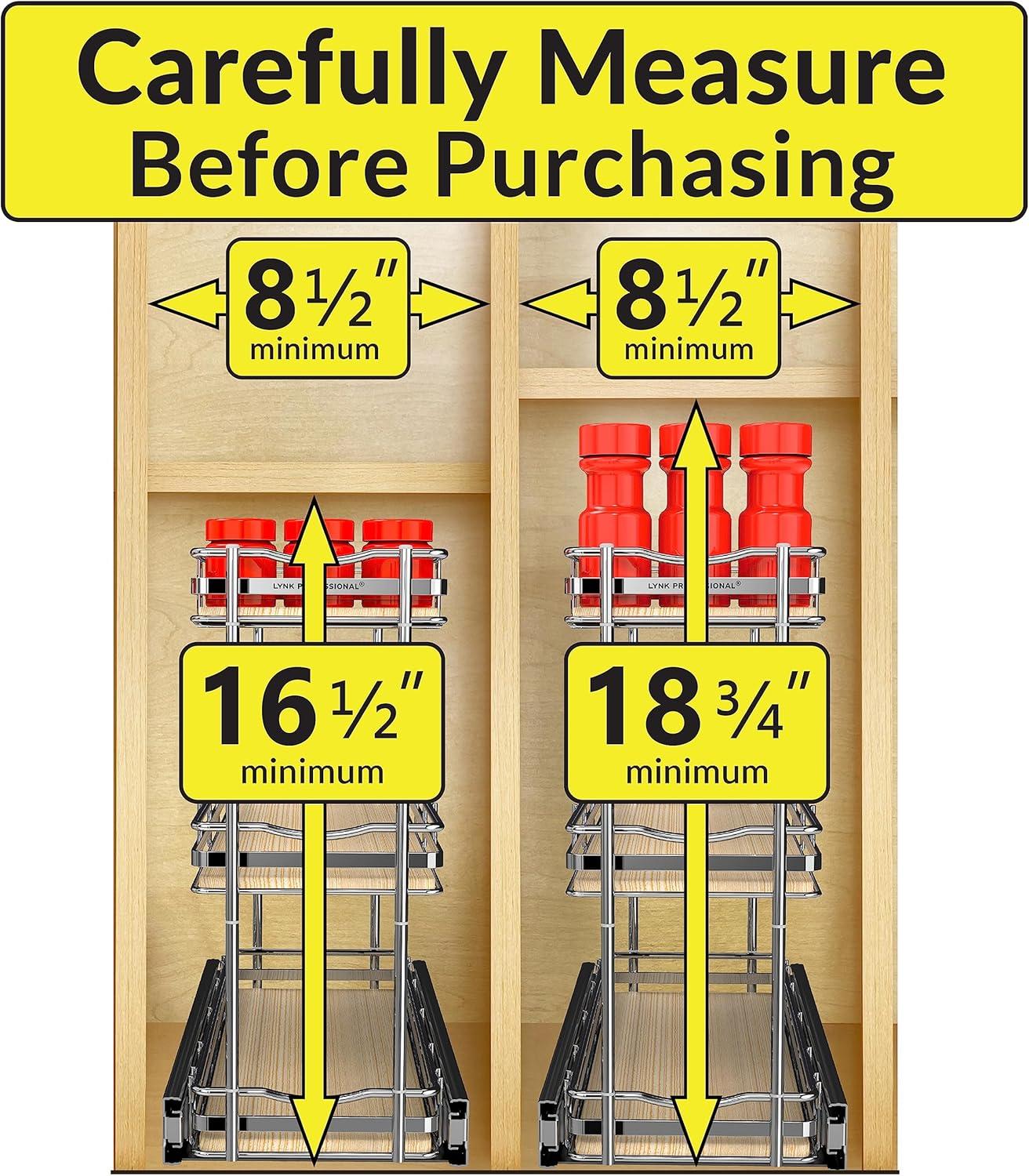 LYNK PROFESSIONAL® Elite™ Pull Out Cabinet Organizer - 6”x21” - Sliding Spice, Bottle Storage - Narrow Slide Out Drawers for Kitchen Cabinets, Roll Out Shelves - Lifetime Ltd Warranty, Wood and Chrome