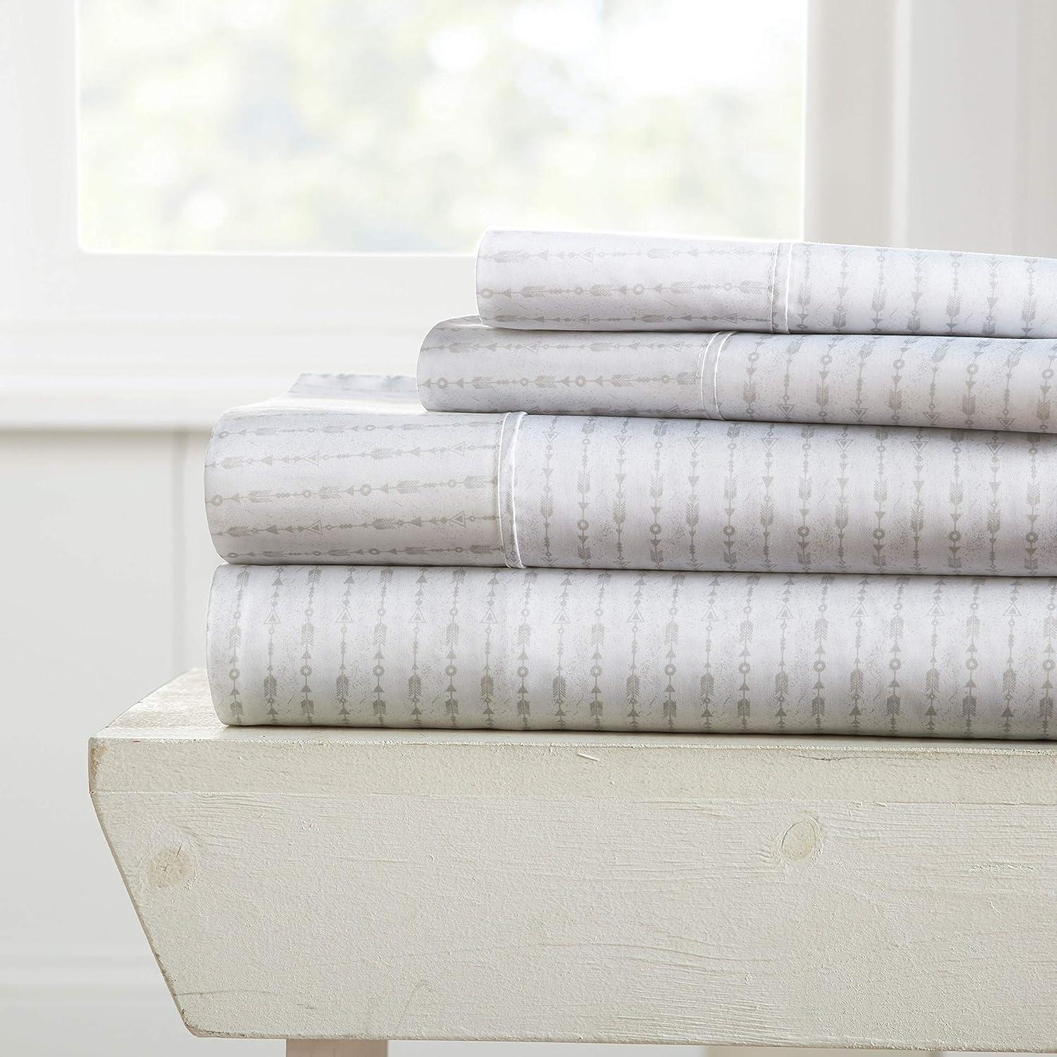 Linen Market Double-Brushed Patterned Microfiber Full Sheet Set 4 Piece – Oeko-TEX Certified Ultra Soft & Wrinkle-Free - 16" Deep Pocket Sheets - Easy Care Full Size - Pinstriped Light Gray