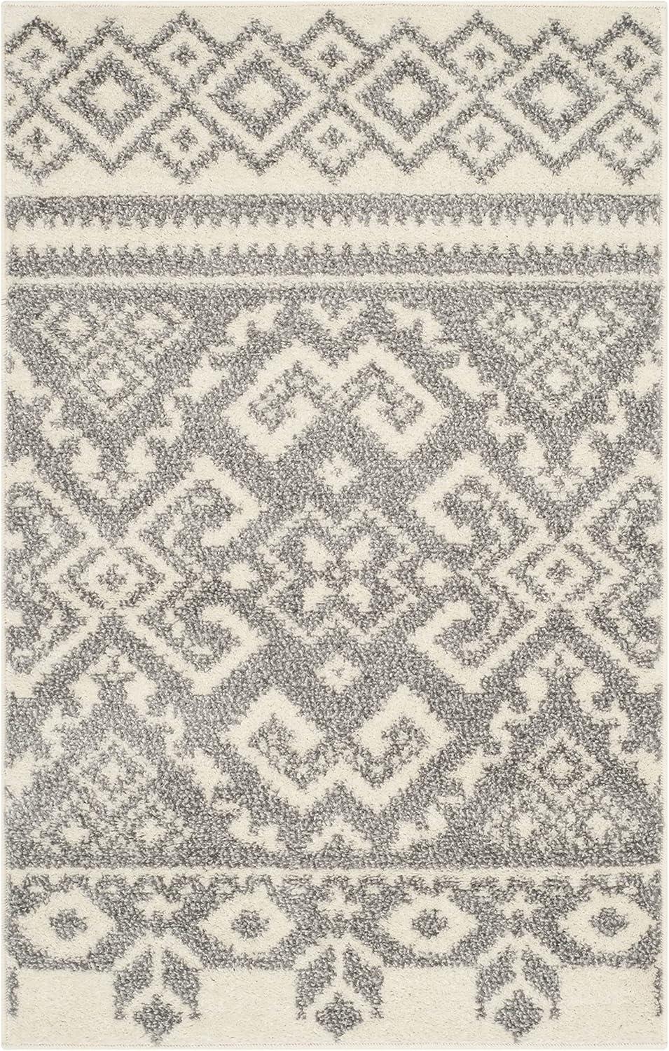 Chic Ivory & Silver Hand-Knotted Synthetic Area Rug - 2'6" x 4'