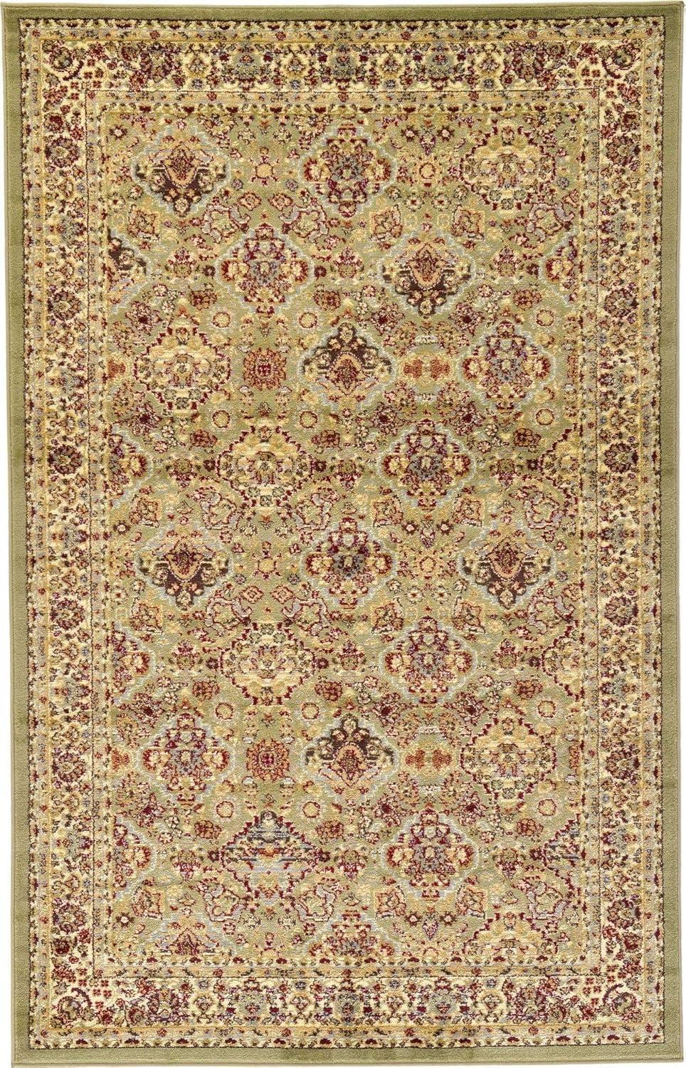 Light Green Synthetic Floral Motif Area Rug, 5' x 8'