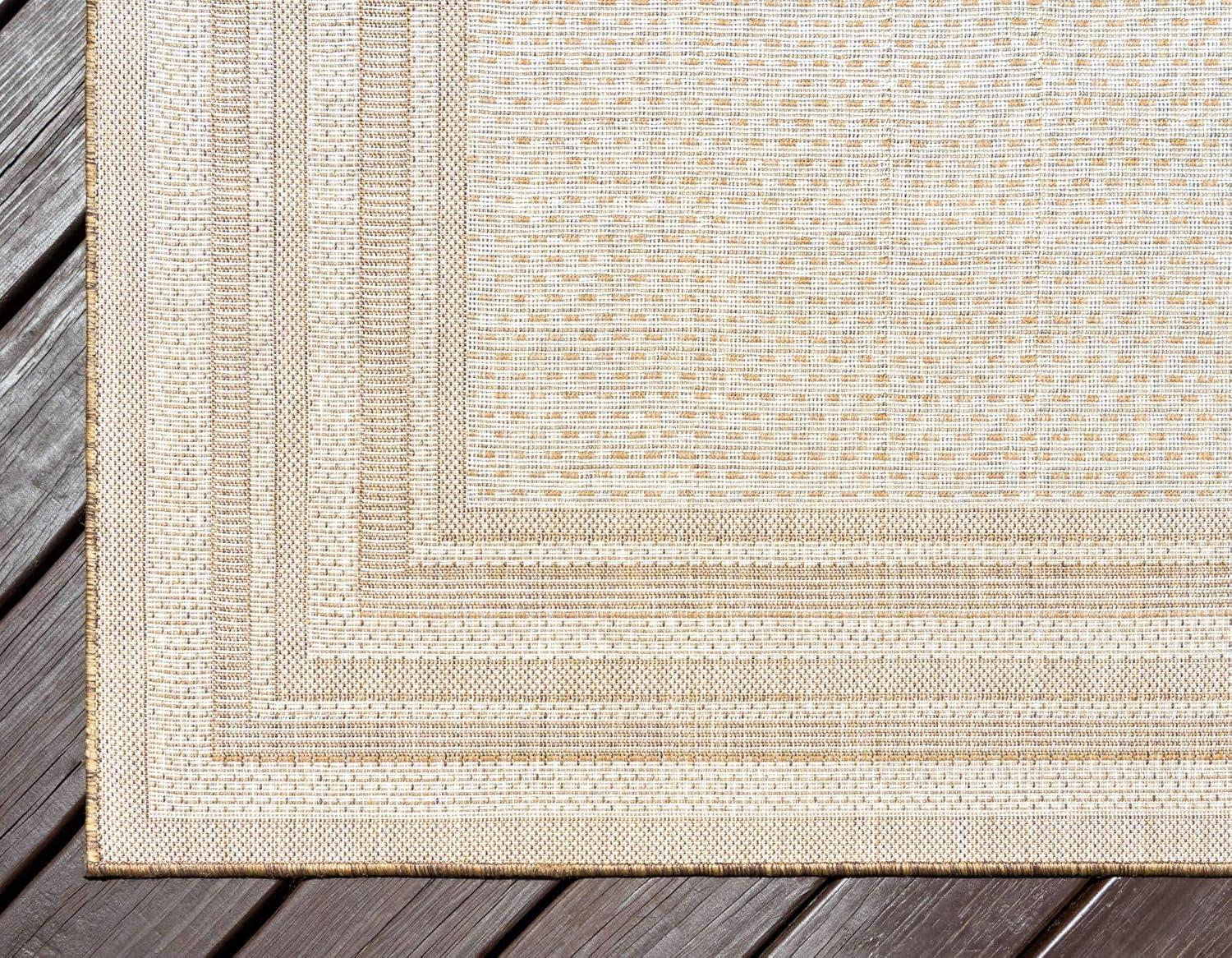 Unique Loom 2' 2 x 3' 0 Tan Outdoor Border Multi Border Area Rug