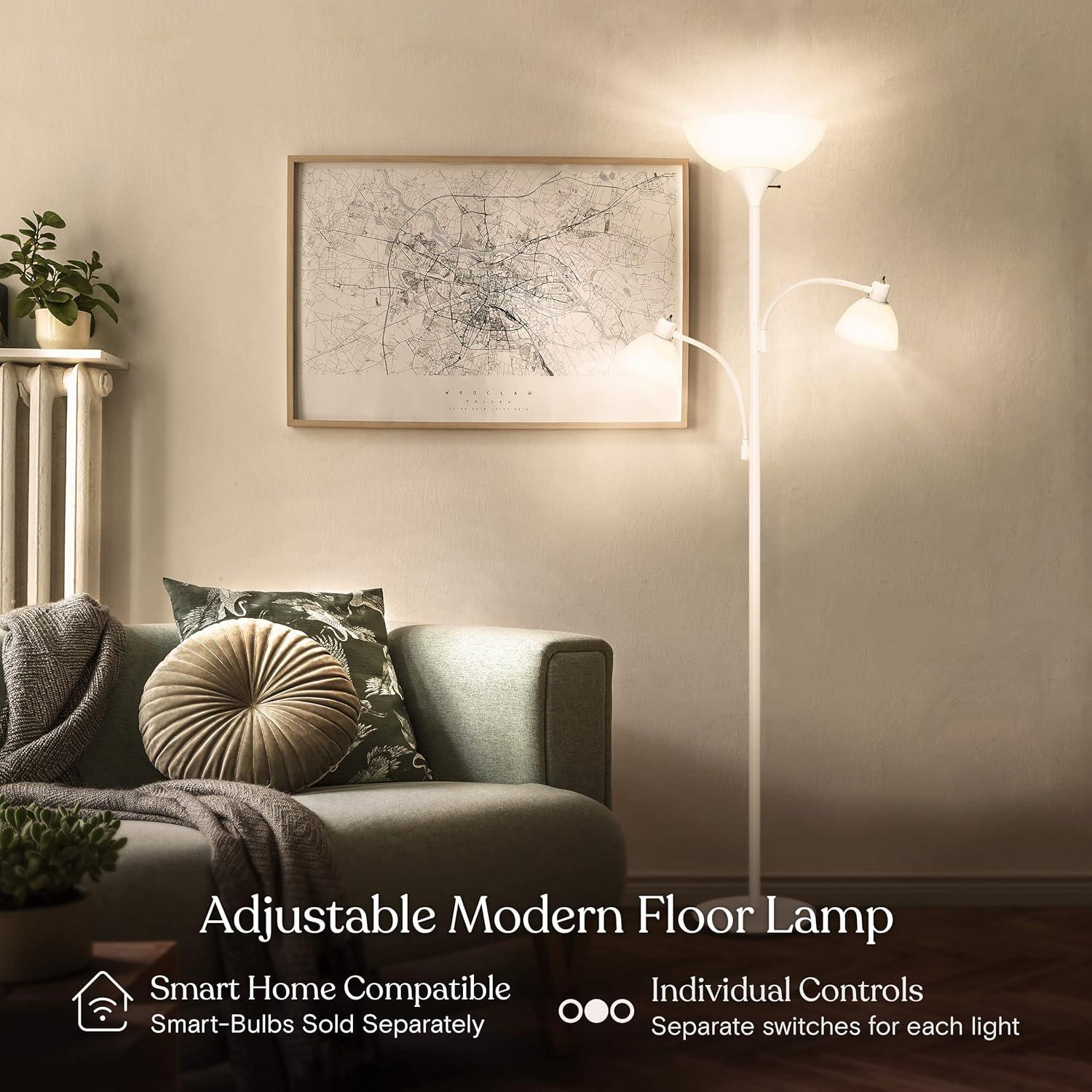 Brightech Dome Double 72 in. Industrial 3-Light 3-Way Dimming LED Floor Lamp with 3 Plastic Bowl Shades