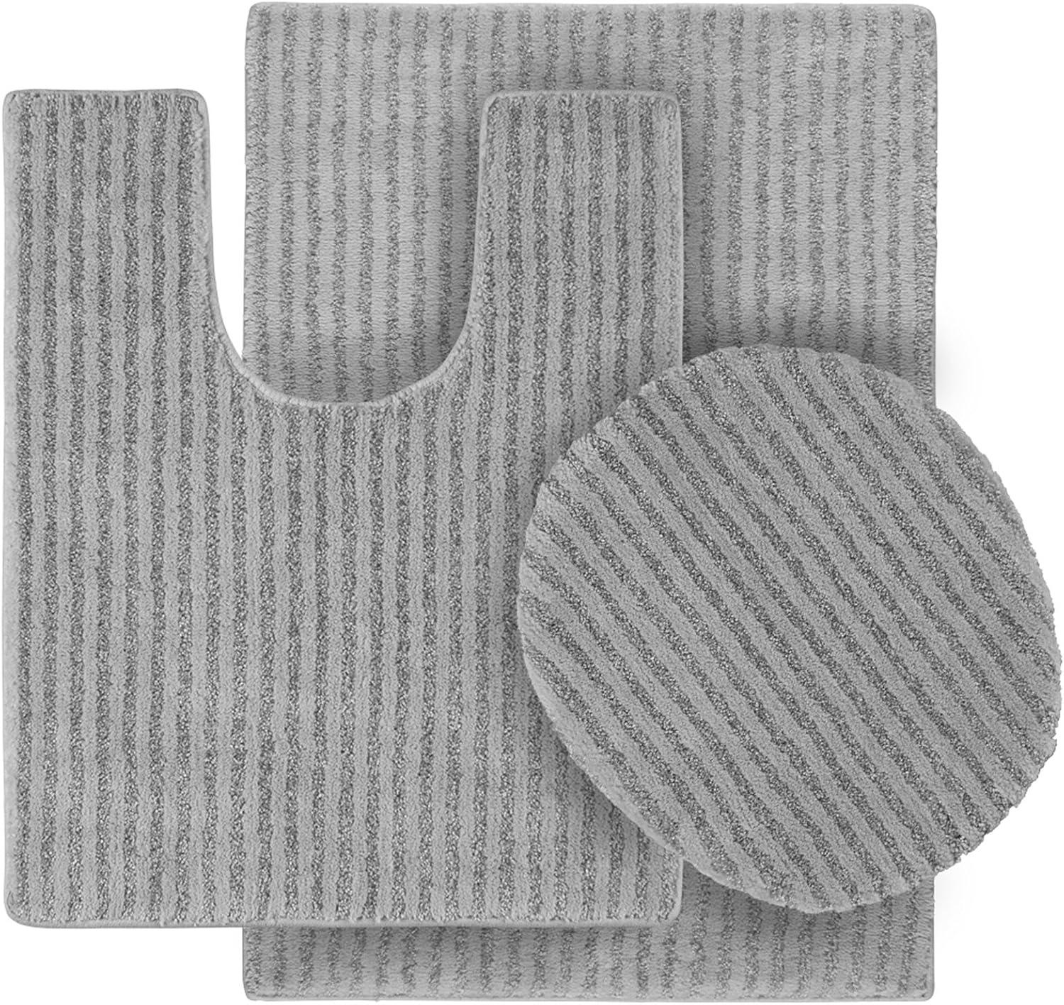 3pc Sheridan Plush Washable Nylon Bath Rug Set Platinum Gray - Garland: Includes Contour Mat, Tufted Lid Cover