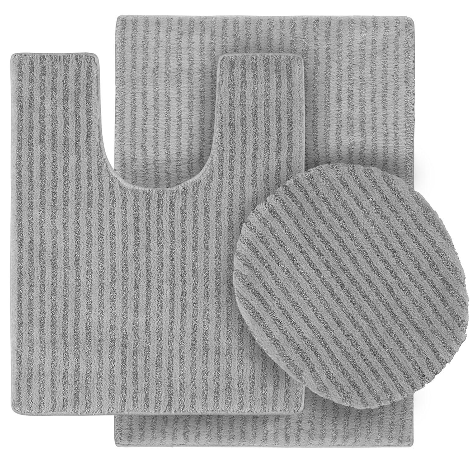 3pc Sheridan Plush Washable Nylon Bath Rug Set Platinum Gray - Garland: Includes Contour Mat, Tufted Lid Cover