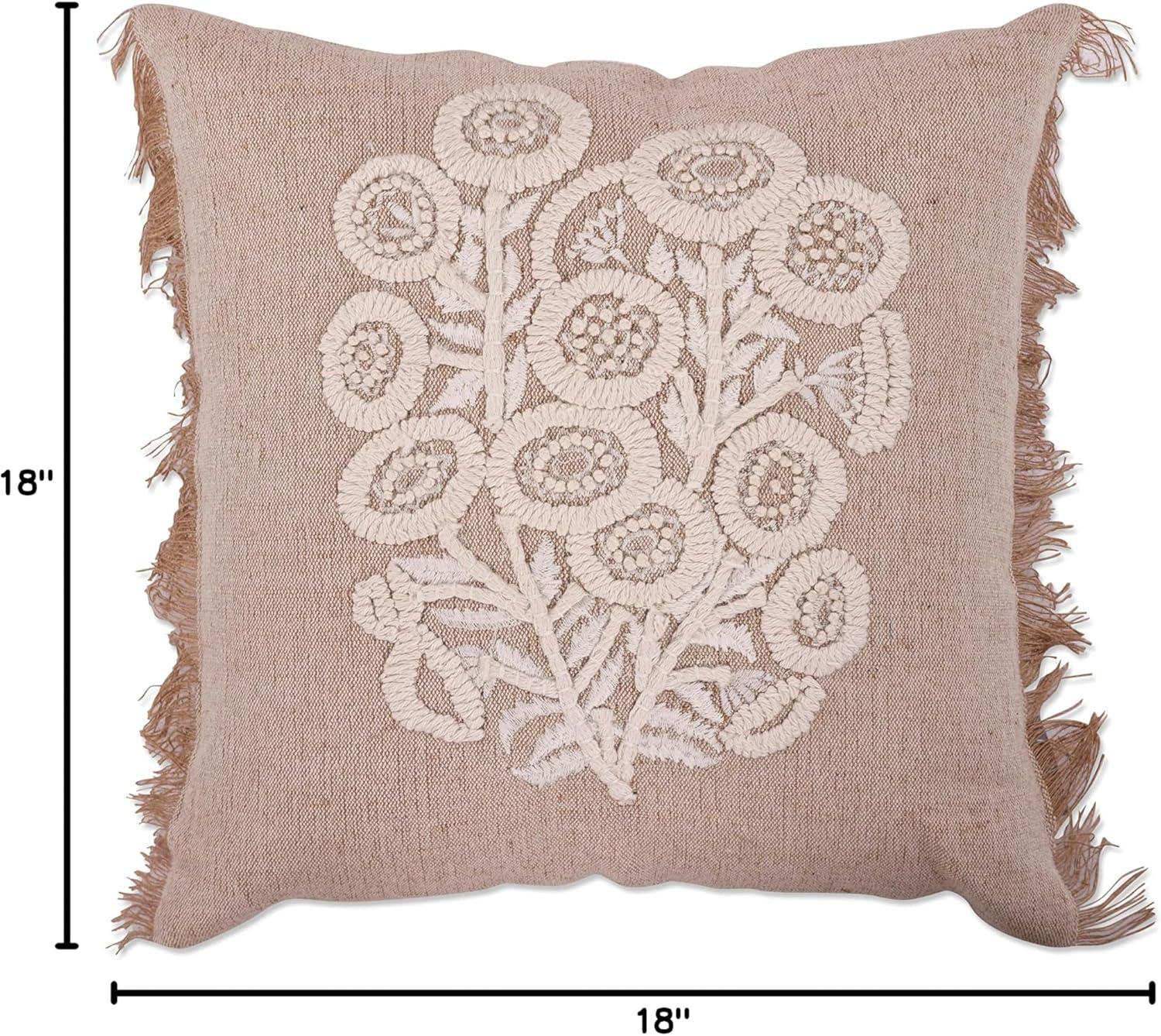 Fringed Cotton Blend Throw Pillow