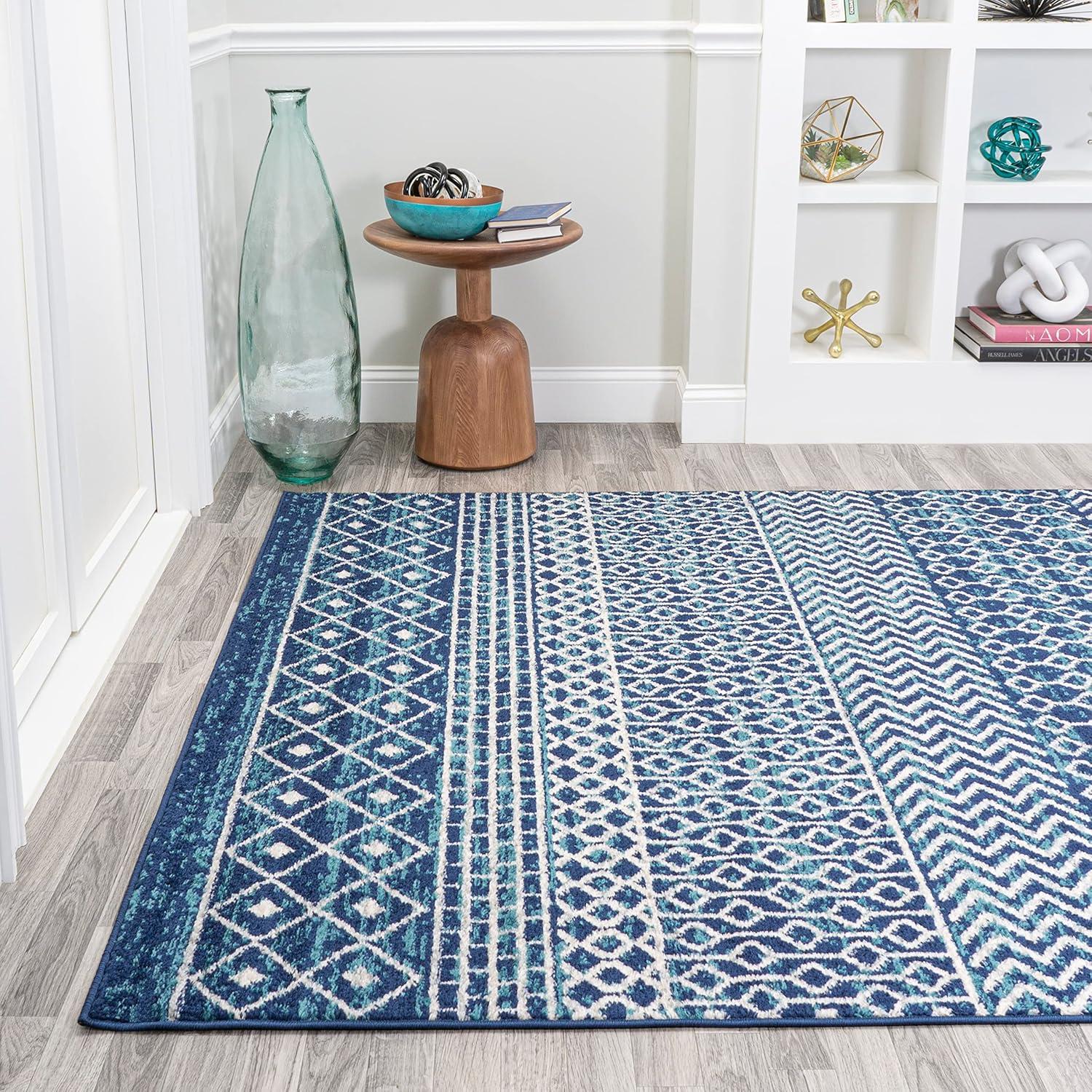 Navy and Cream 4' x 6' Geometric Synthetic Easy-Care Area Rug