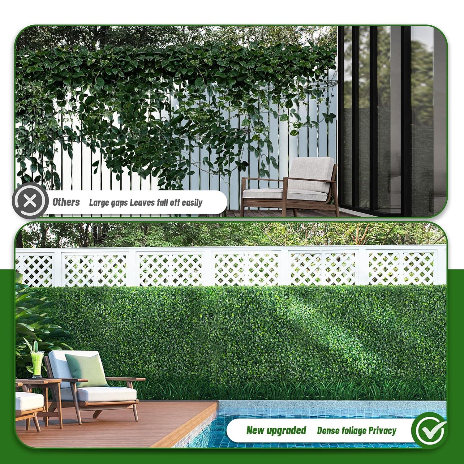Tianqi Artificial Boxwood Plant Hedge, Green Grass Backdrop, Indoor and Outdoor Use (Set of 12)