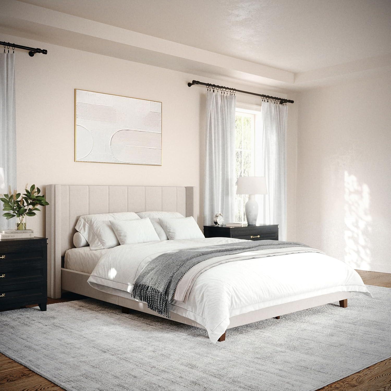 Martha Stewart Martha Stewart Kay Upholstered Platform Bed With Channel Stitched Wingback Headboard