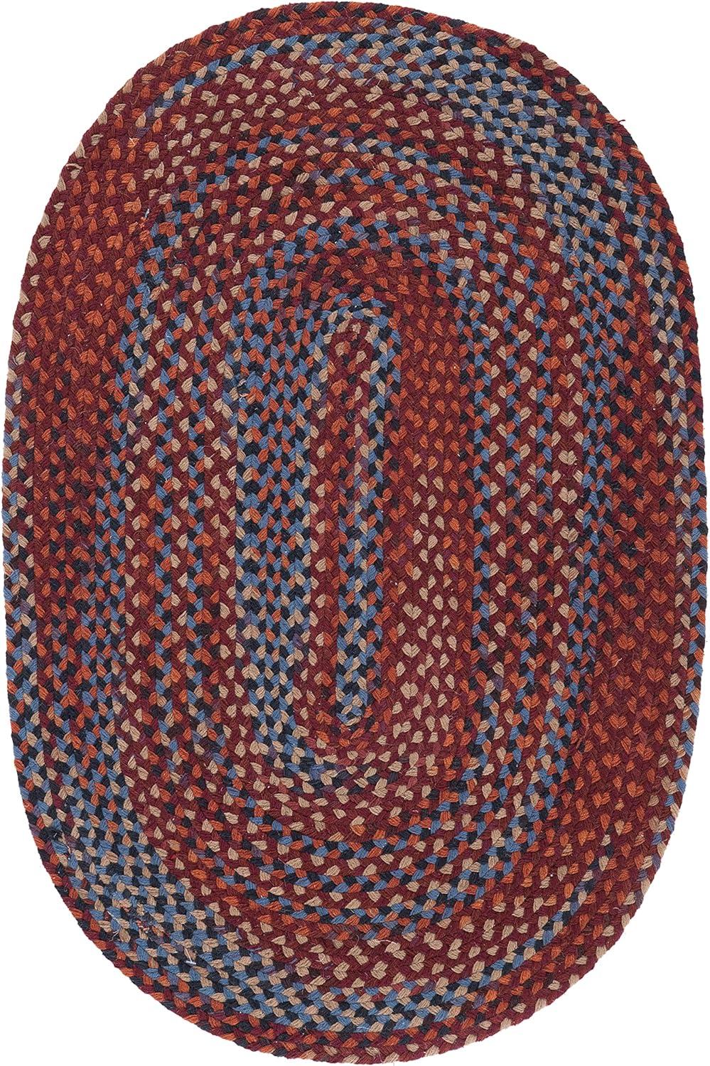 Handmade Blue and Rust Braided Oval 4' x 6' Rug