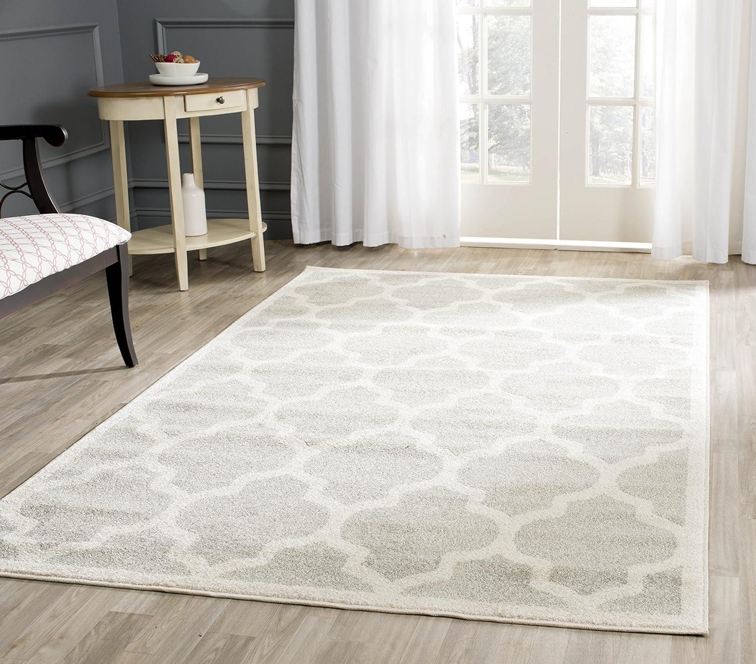 Reversible Geometric Light Grey & Beige Synthetic Area Rug - 3' x 5'