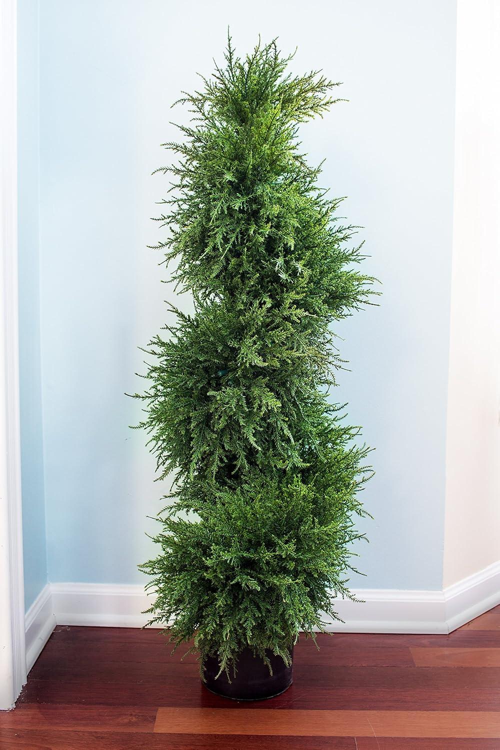 Elegant 40" Cedar Spiral Topiary with Built-in Lights, Potted