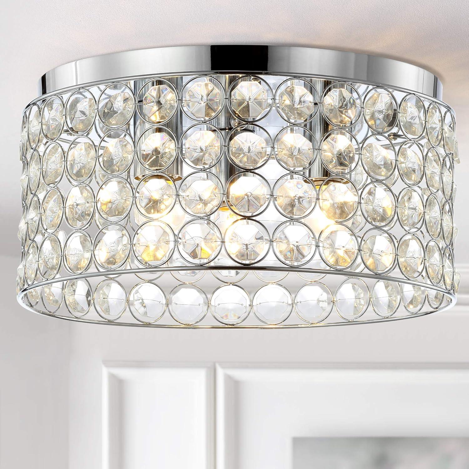 Ellen 15" 3-Light Crystal/Metal LED Flush Mount, Chrome