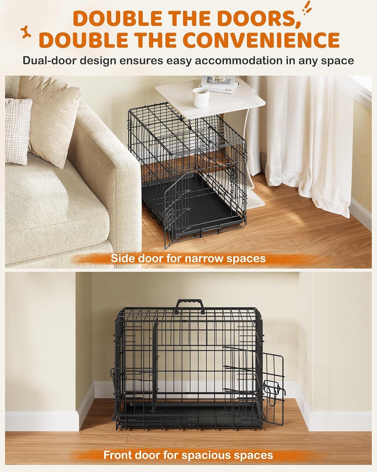 Yaheetech 24 inch Dog Crate Double Door w/Divider for Puppy Collapsible Metal Crate with Removable Tray Wire Kennel Pet Crate for Small Dogs Portable Travel Cage, Black