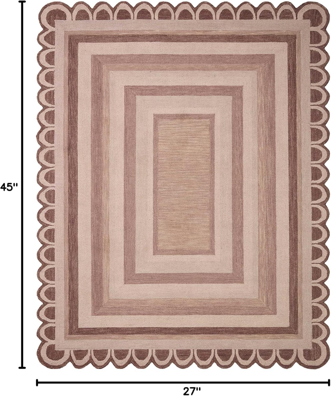 Handmade Clay Blush Whimsical Wool 45" x 27" Accent Rug