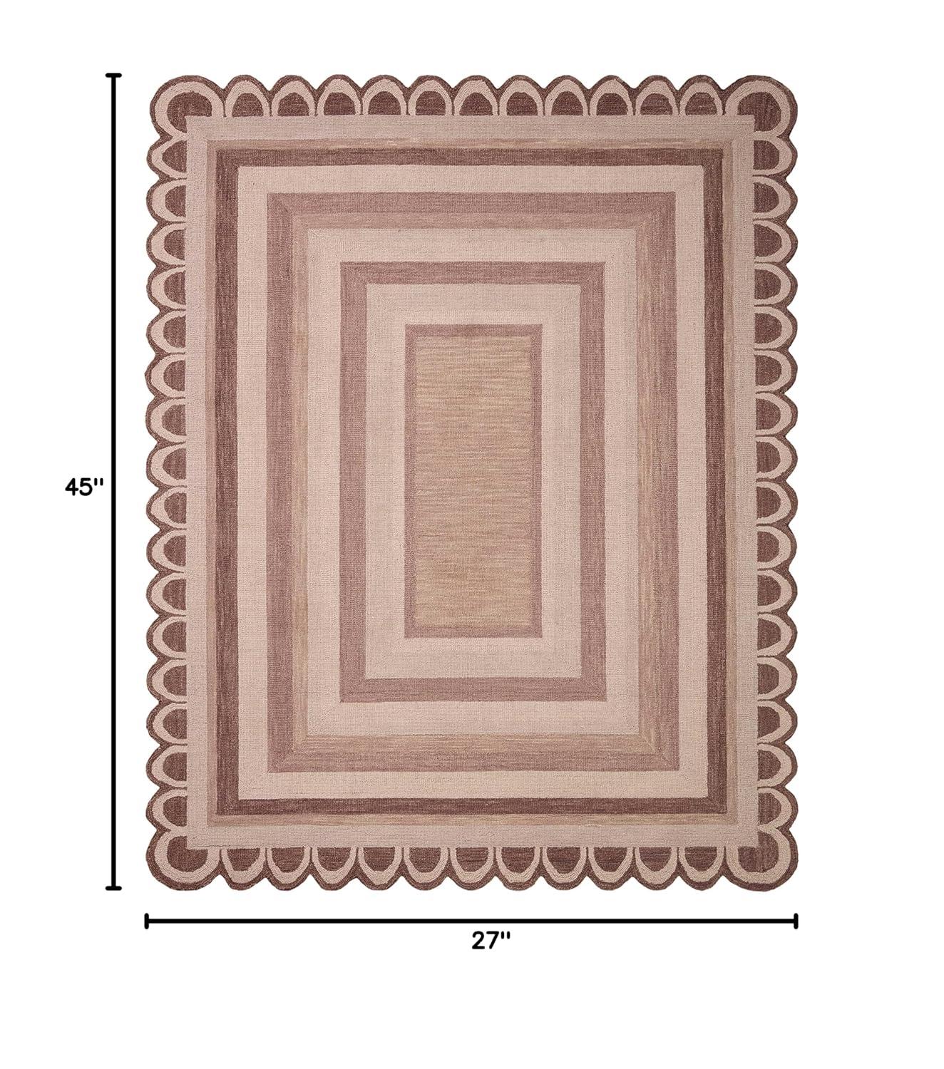 Handmade Clay Blush Whimsical Wool 45" x 27" Accent Rug