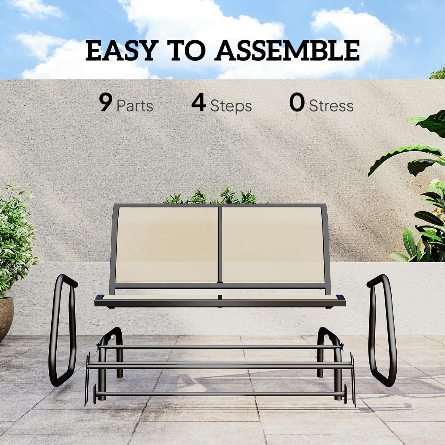 Outsunny 2-Person Outdoor Glider Bench, Patio Double Swing Rocking Chair Loveseat w/Powder Coated Steel Frame for Backyard Garden Porch, Beige