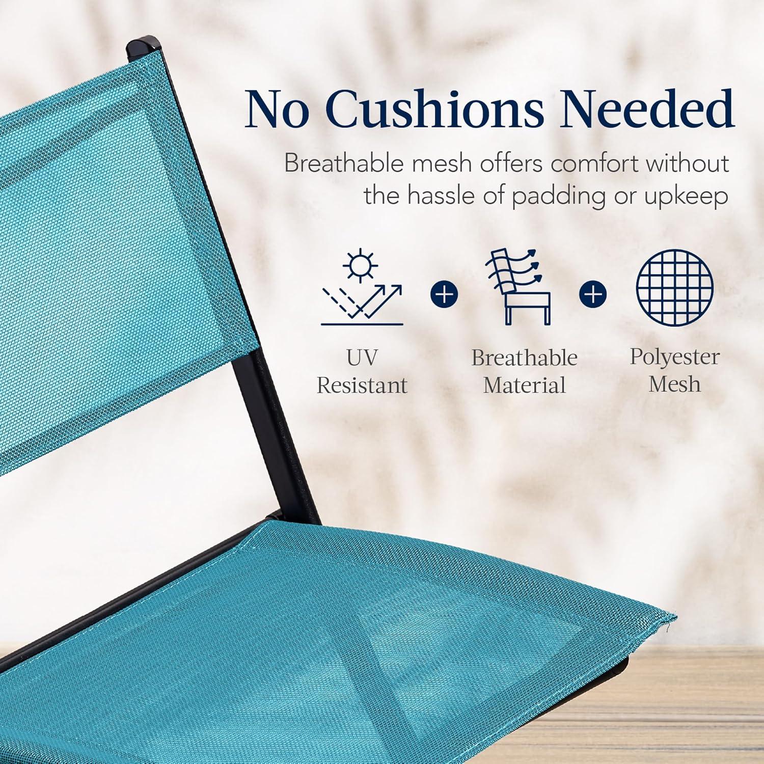 George Oliver 3-Piece Patio Bistro Dining Furniture Set W/ Glass Tabletop, Folding Chairs