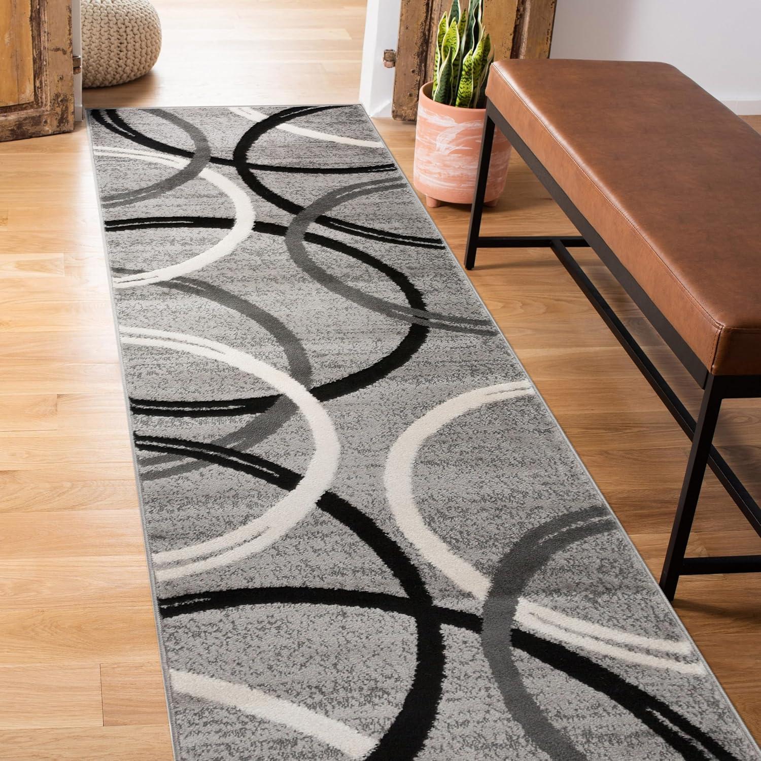 World Rug Gallery Contemporary Abstract Circles Design Area Rug - GRAY 2'7"x6'