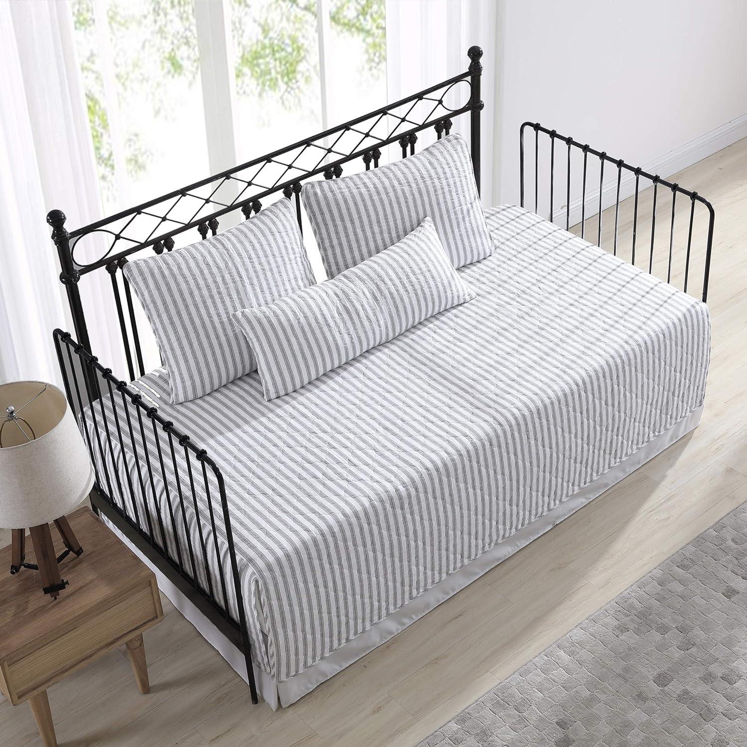 Gray Cotton Reversible Daybed Cover Set with Shams