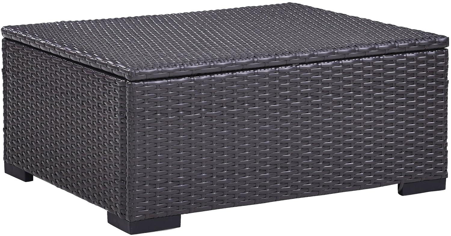Biscayne Ottoman with Mist Cushions - Brown/Mist - Crosley: Wicker Patio Footrest, UV-Resistant, Polyurethane Foam Fill
